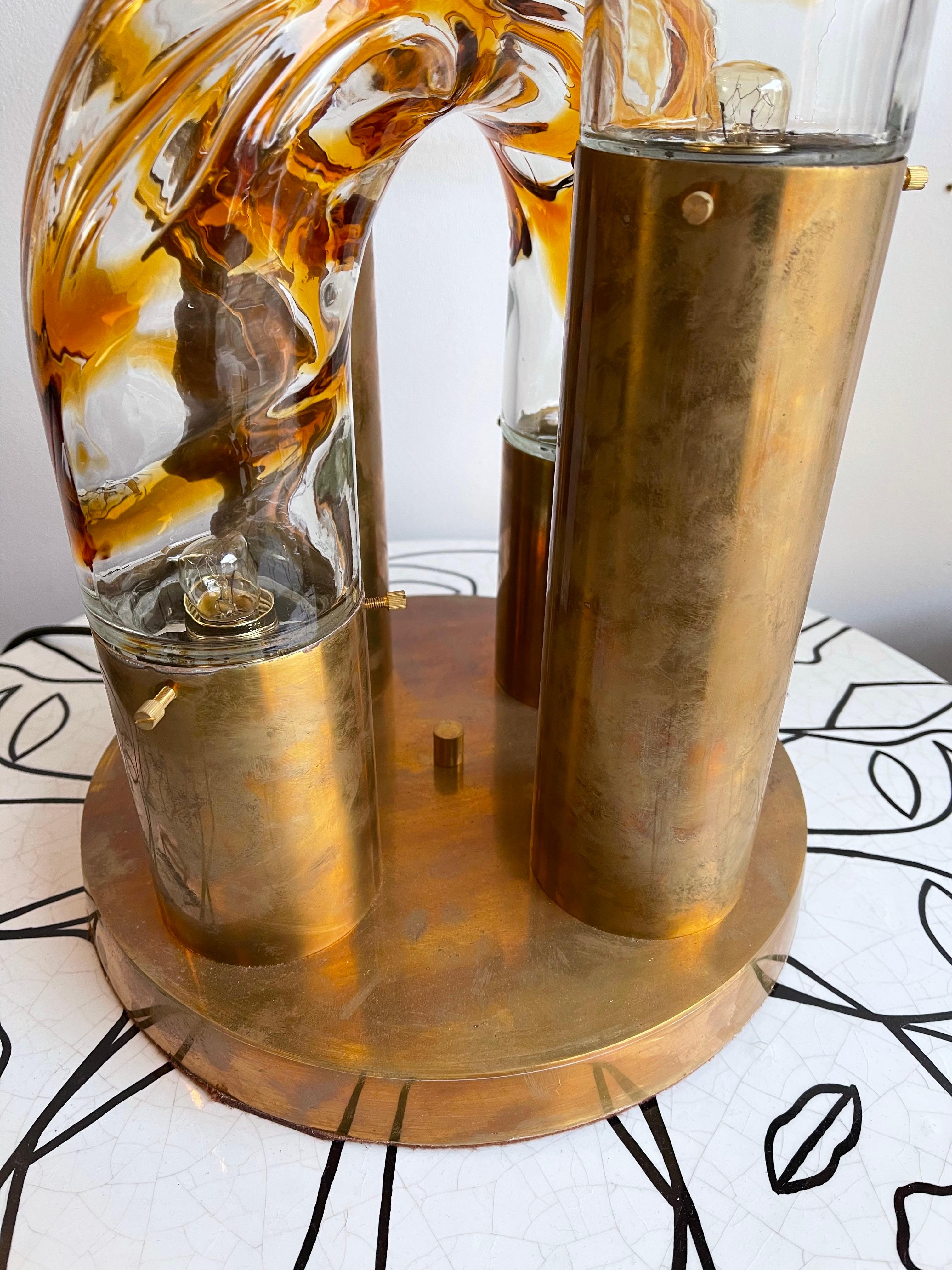 Brass and Murano Glass Lamp by Aldo Nason for Mazzega, Italy, 1970s 3