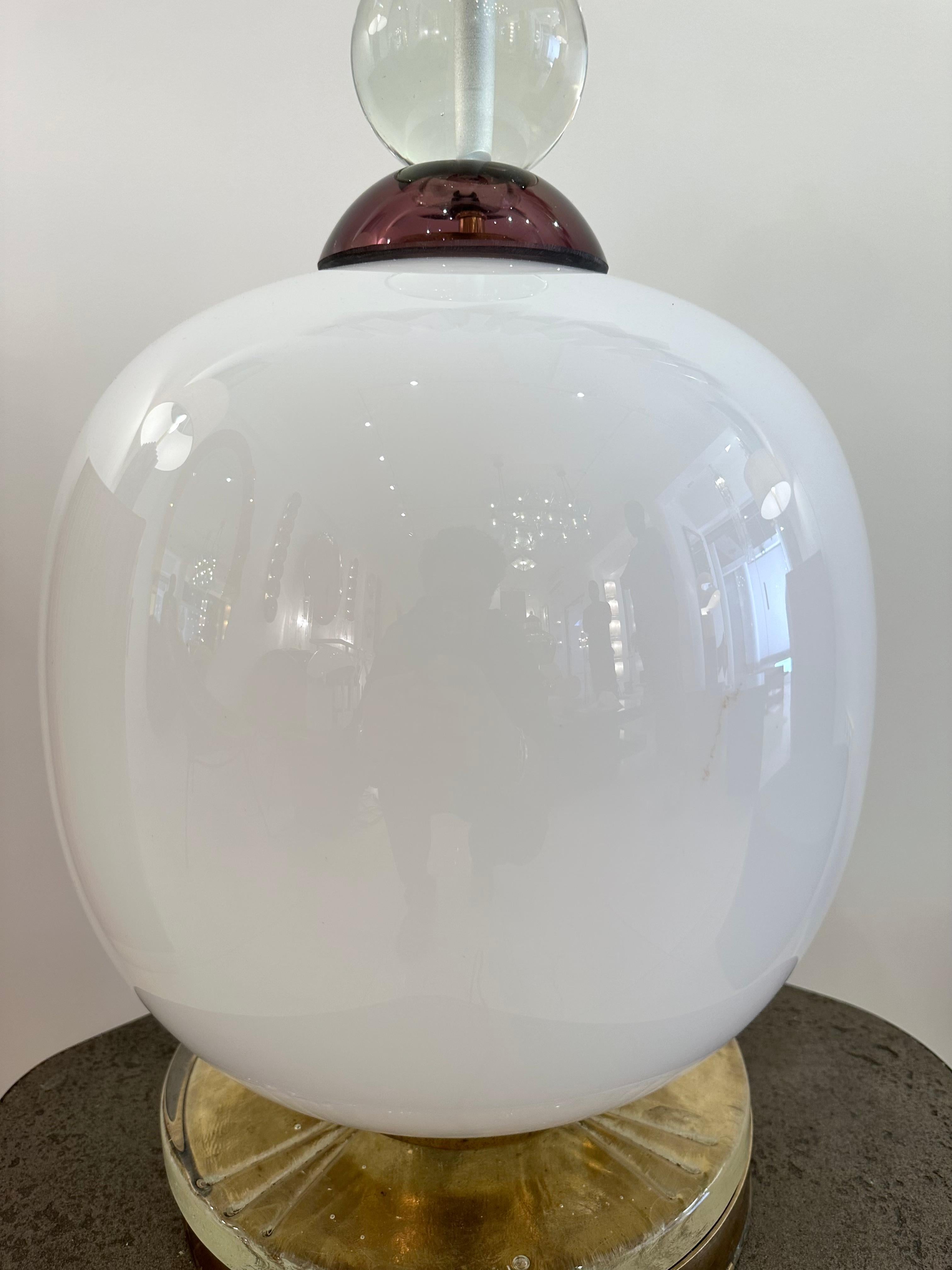 Italian Brass and Murano Glass Lamp, Italy, 1990s For Sale