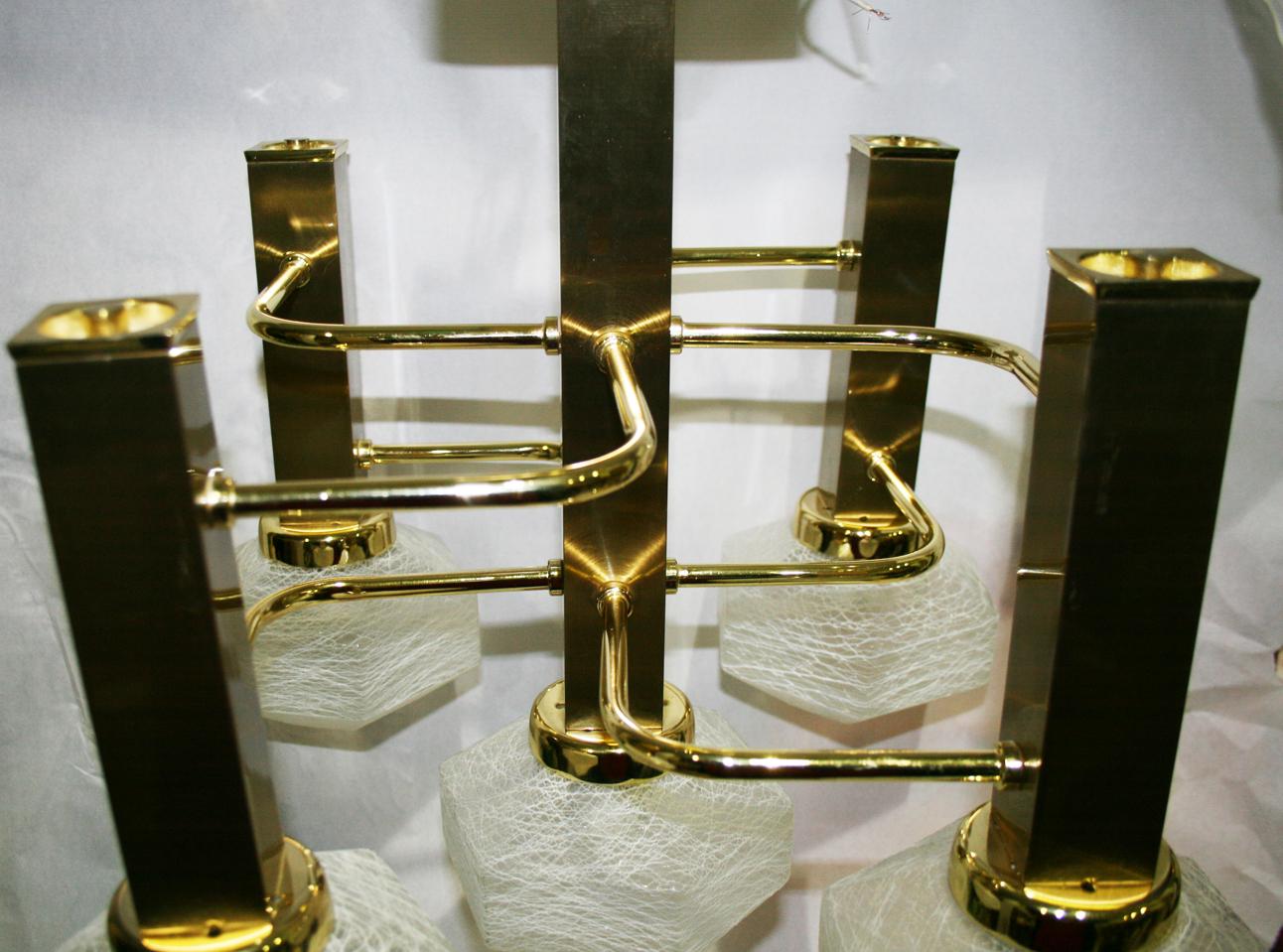 Midcentury Chandelier.Brass and Murano Glass Sciolari Style , Italy 1970s 5