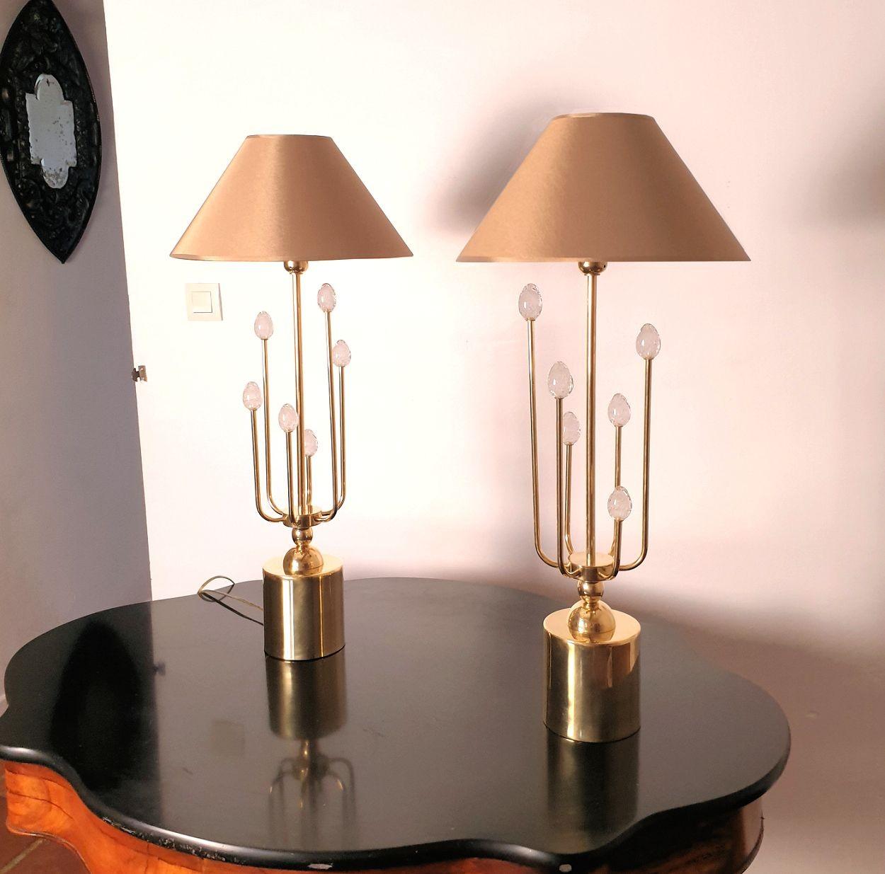 Italian Brass and Murano glass table lamps, Italy - a pair For Sale