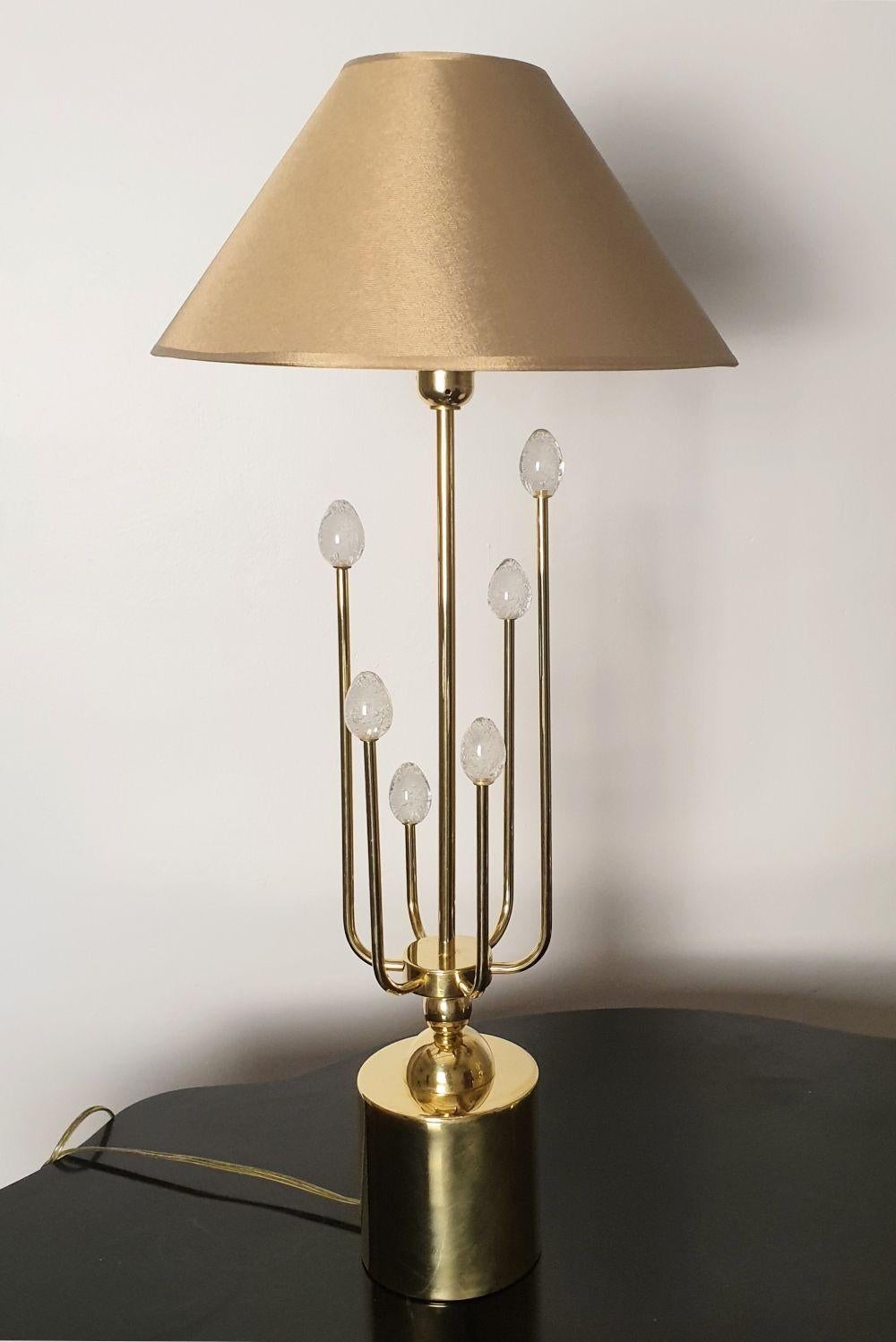 Brass and Murano glass table lamps, Italy - a pair In Excellent Condition For Sale In Dallas, TX