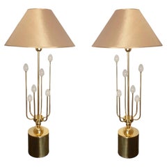 Brass and Murano glass table lamps, Italy - a pair