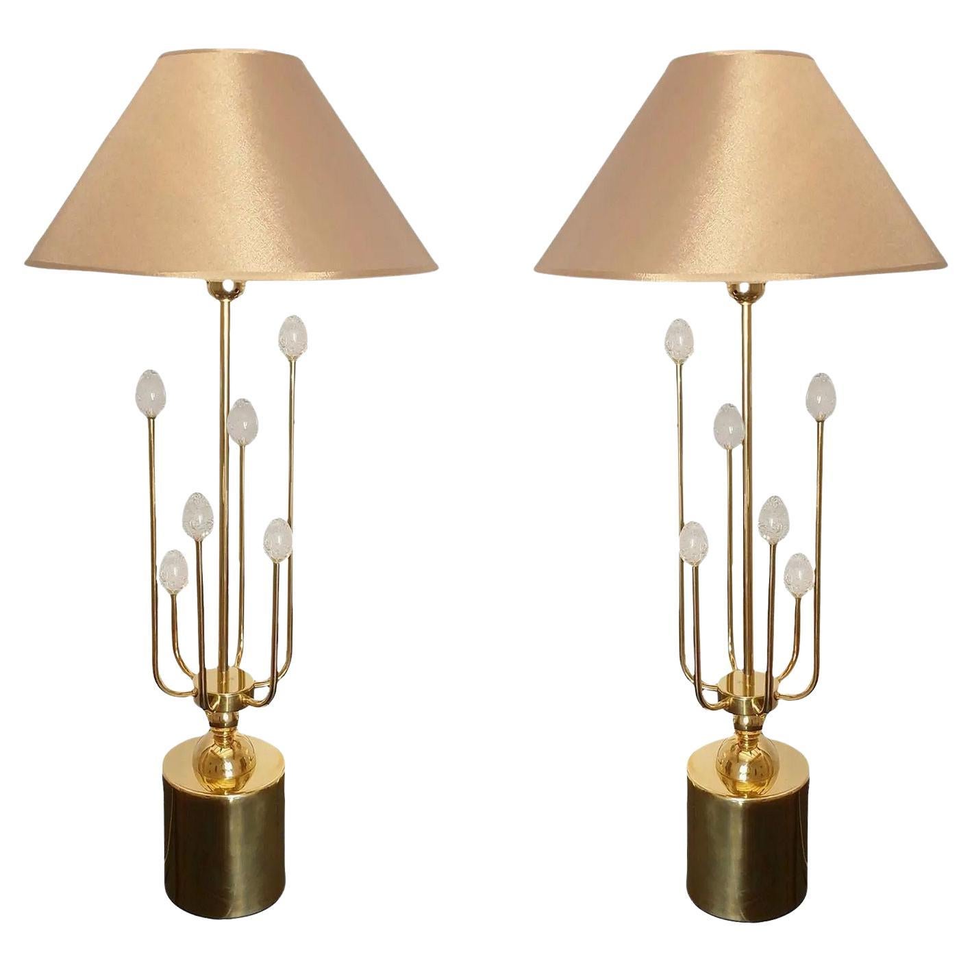 Brass and Murano glass table lamps, Italy - a pair For Sale