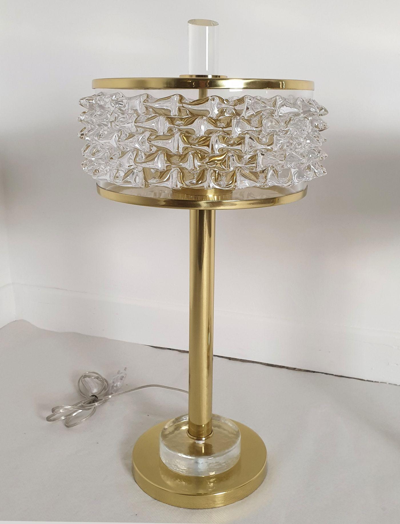 Late 20th Century Brass and Murano glass table lamps Italy - a pair For Sale