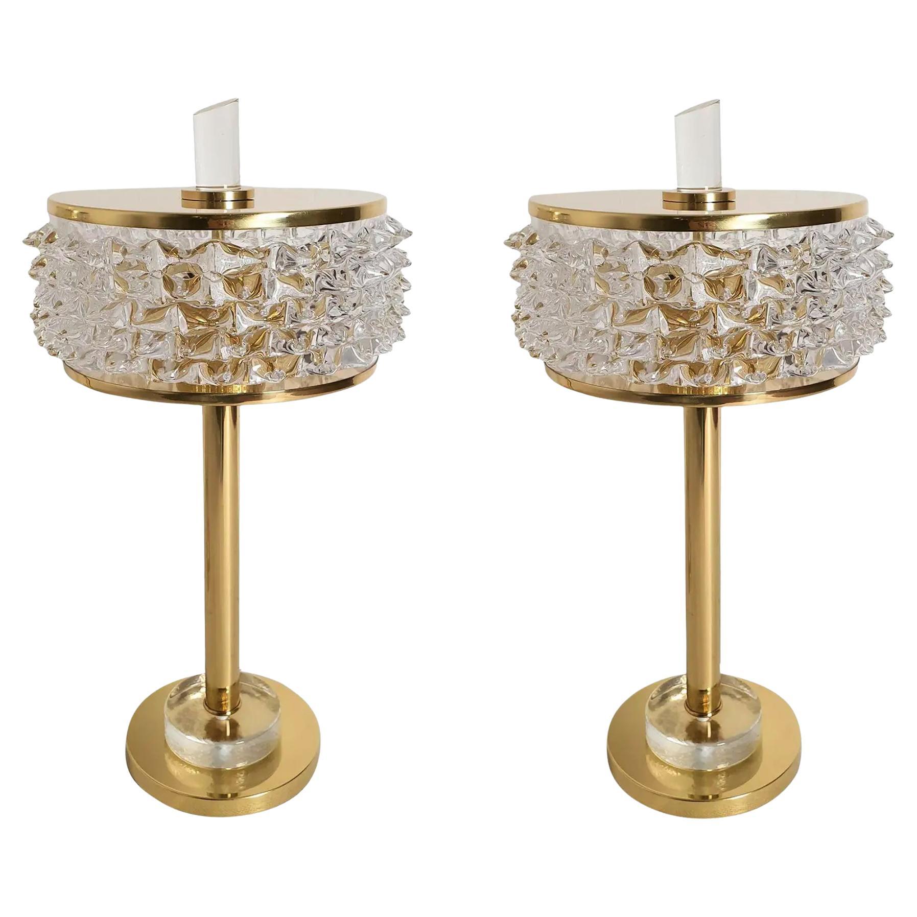 Lampes de table en laiton et verre de Murano Italie - une paire en vente