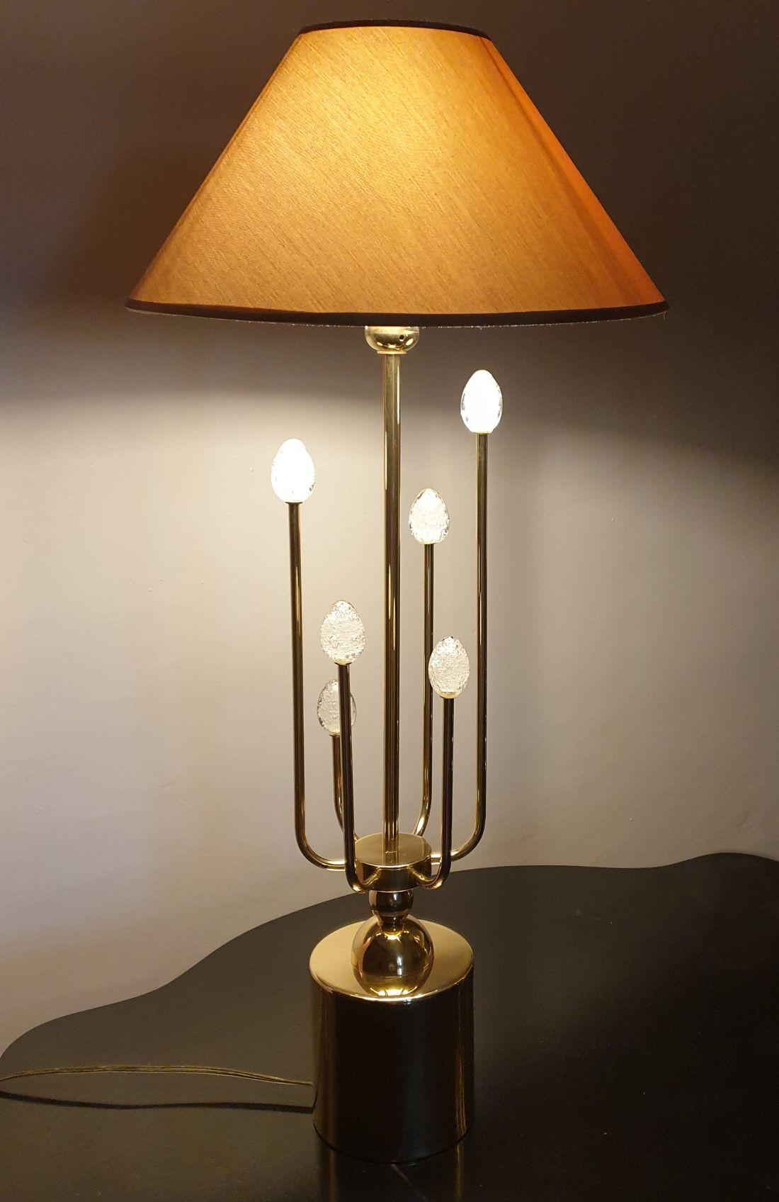 Lampes de table en laiton et verre de Murano, Italie - une paire Excellent état - En vente à Dallas, TX