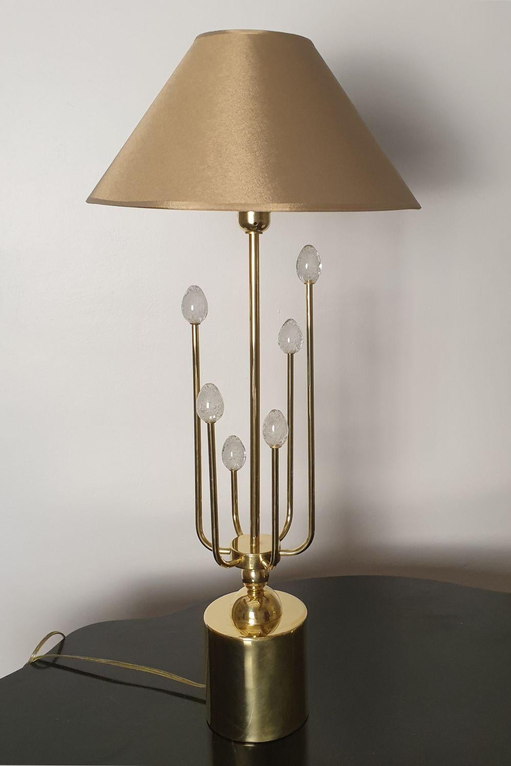 Late 20th Century Brass and Murano glass table lamps, Italy - a pair For Sale