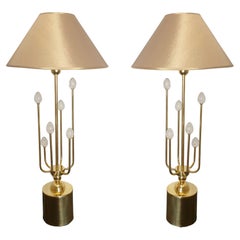 Vintage Brass and Murano glass table lamps, Italy - a pair