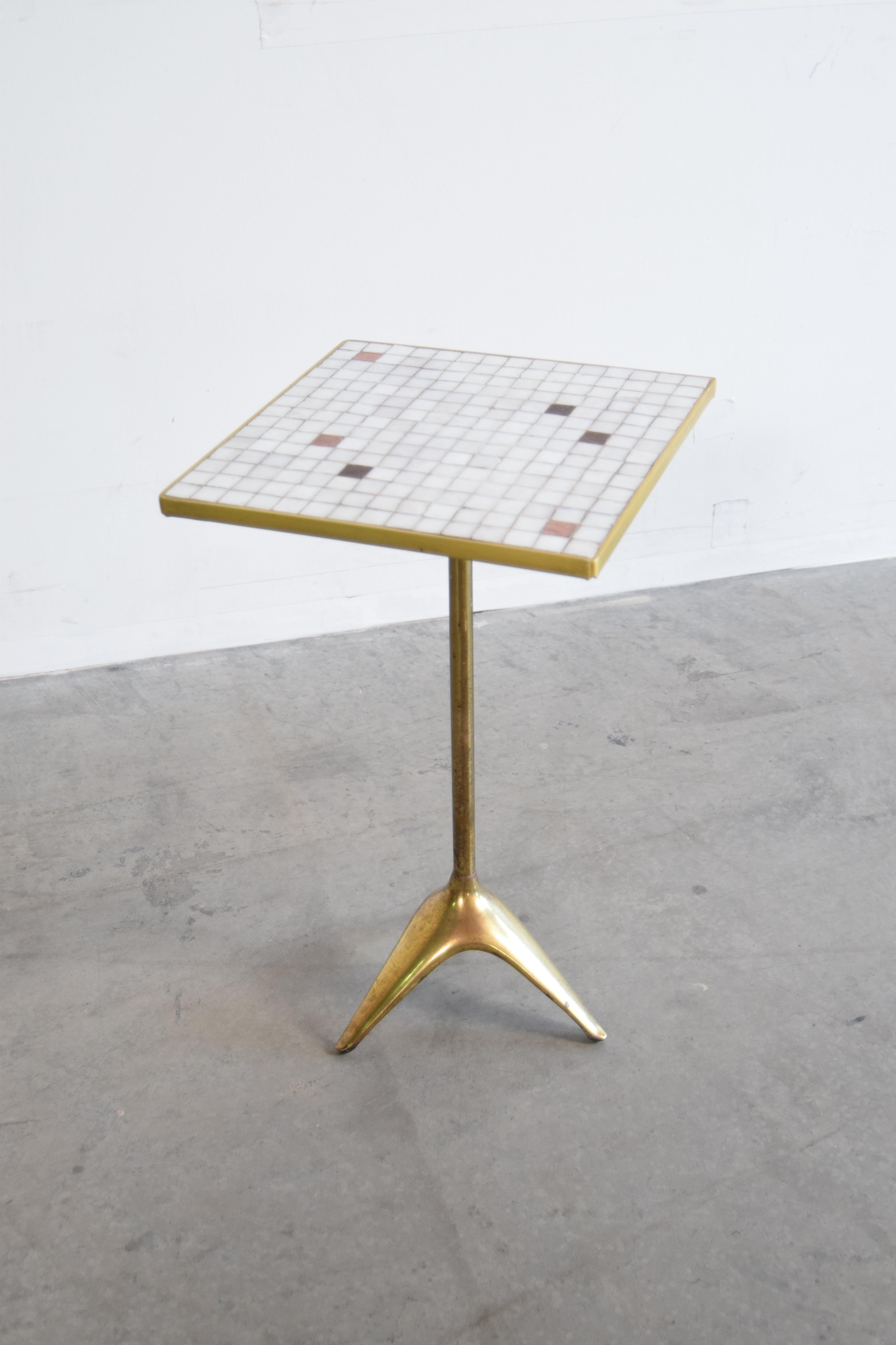 Mid-Century Modern Brass and Murano Glass Tile Top Table by Ben Seibel For Sale