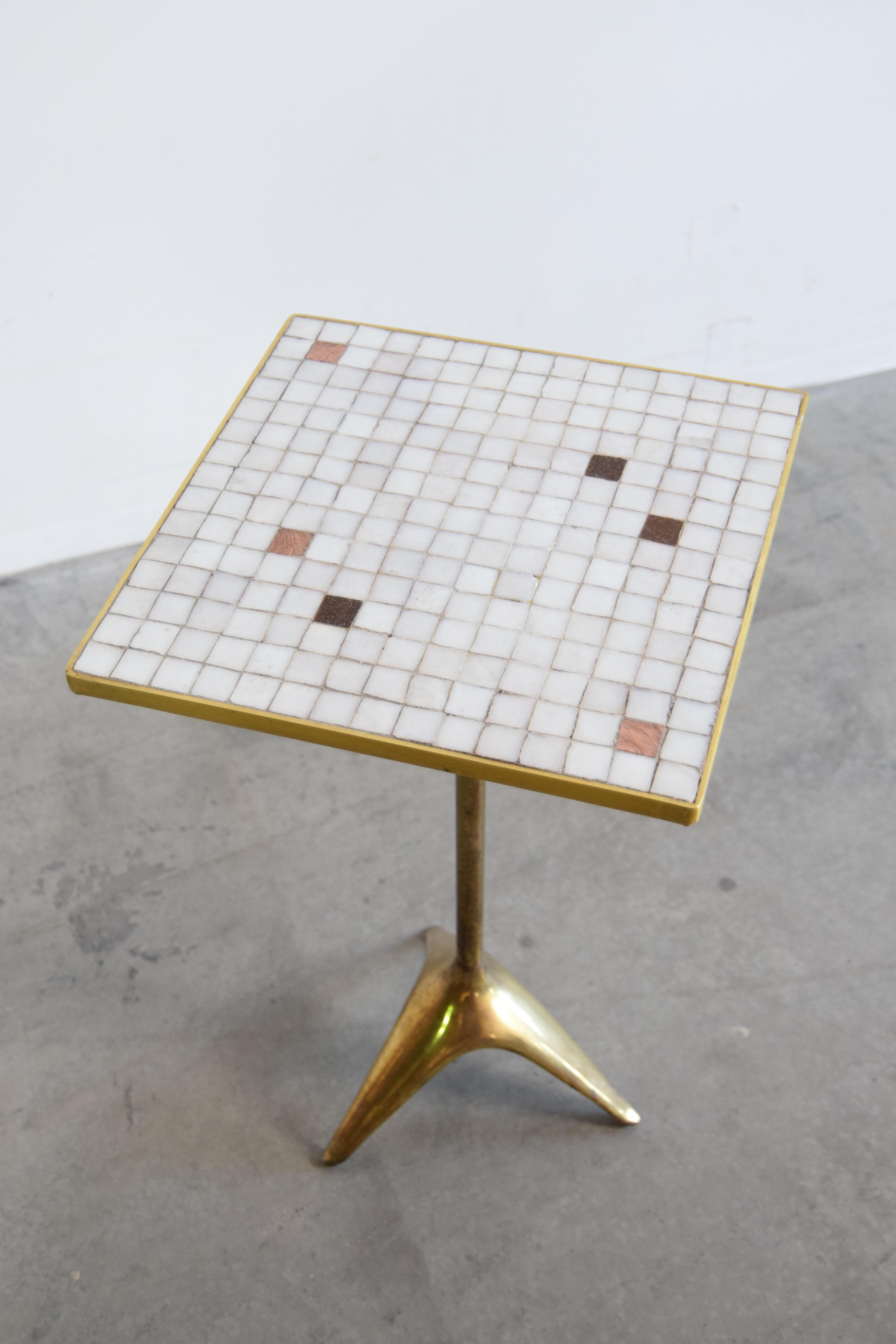 Brass and Murano Glass Tile Top Table by Ben Seibel For Sale 1