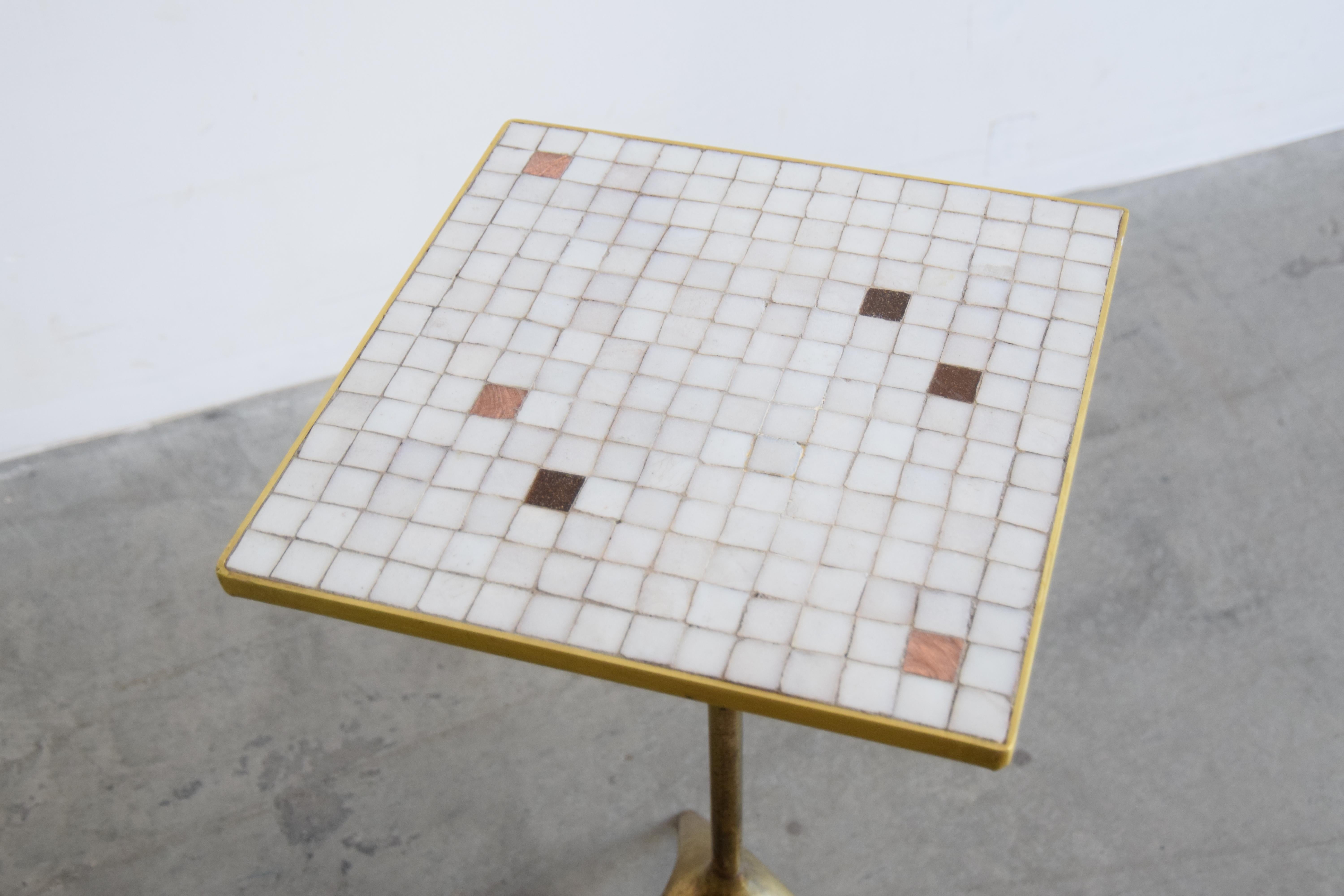 Brass and Murano Glass Tile Top Table by Ben Seibel For Sale 2