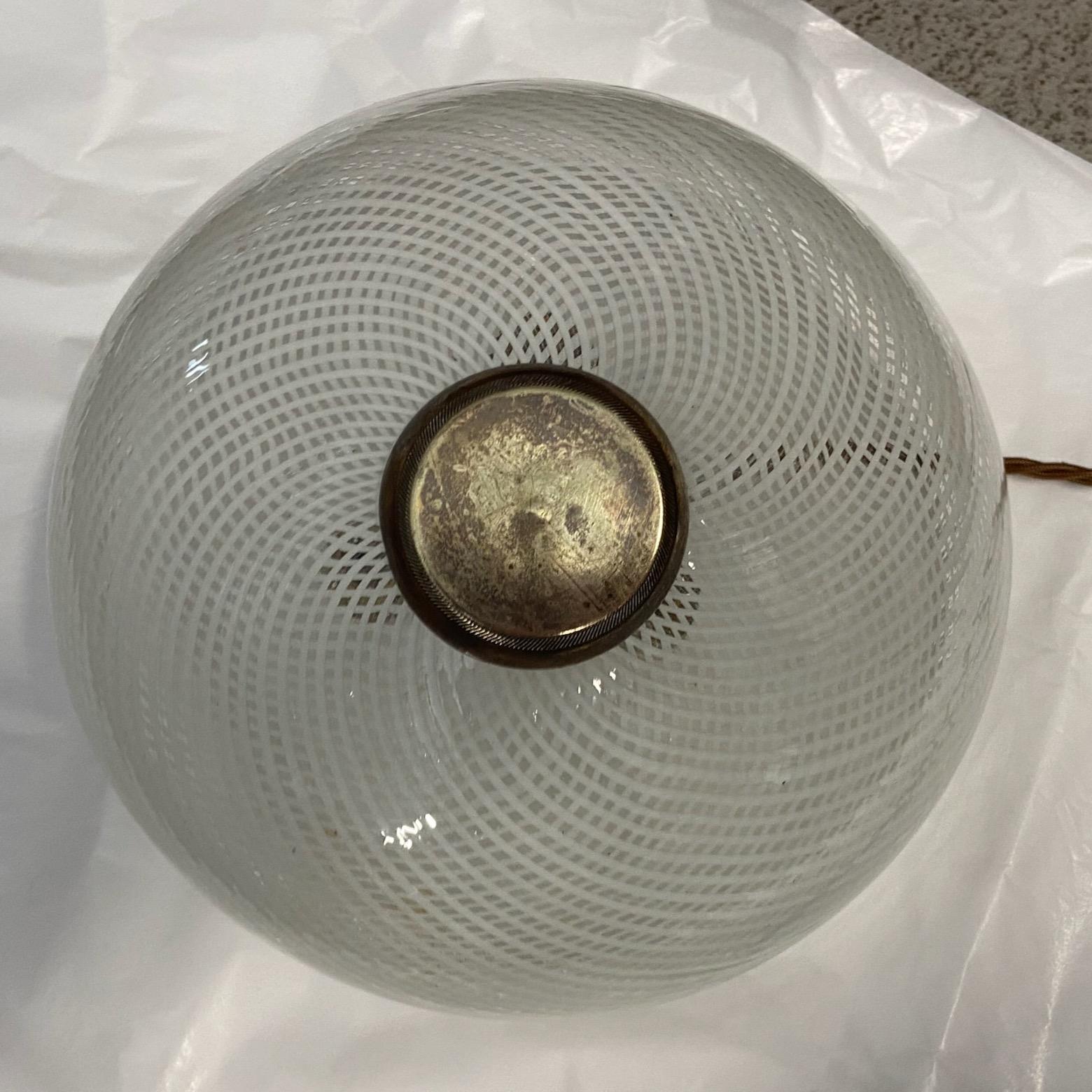 Small Brass and Murano Reticello Glass Flush Mount Light attributed to Venini In Good Condition For Sale In London, GB