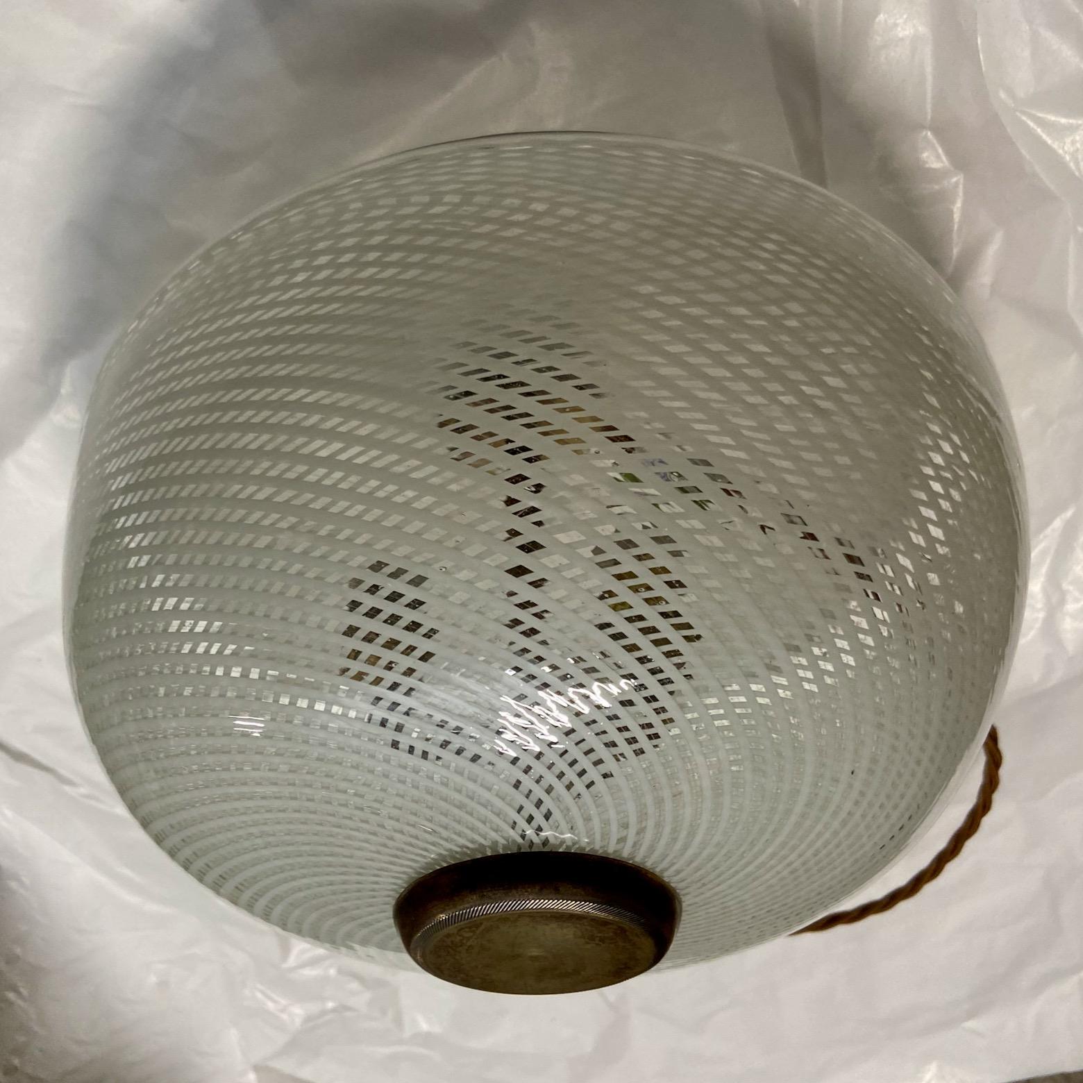 20th Century Small Brass and Murano Reticello Glass Flush Mount Light attributed to Venini