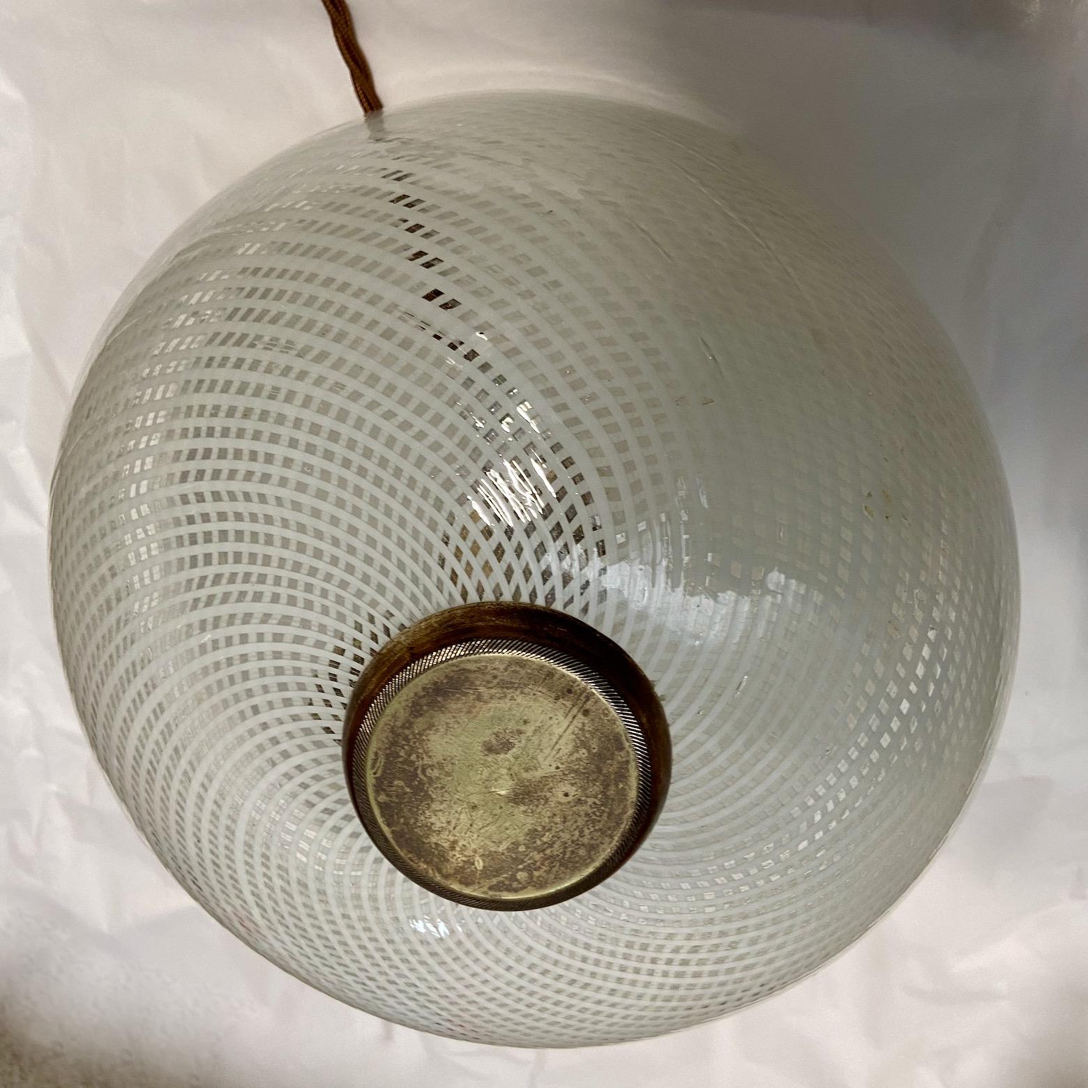 Small Brass and Murano Reticello Glass Flush Mount Light attributed to Venini 1