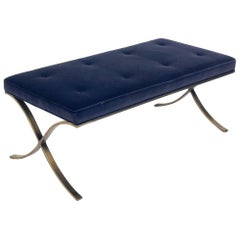 Brass and Navy Blue Velvet Barcelona Bench