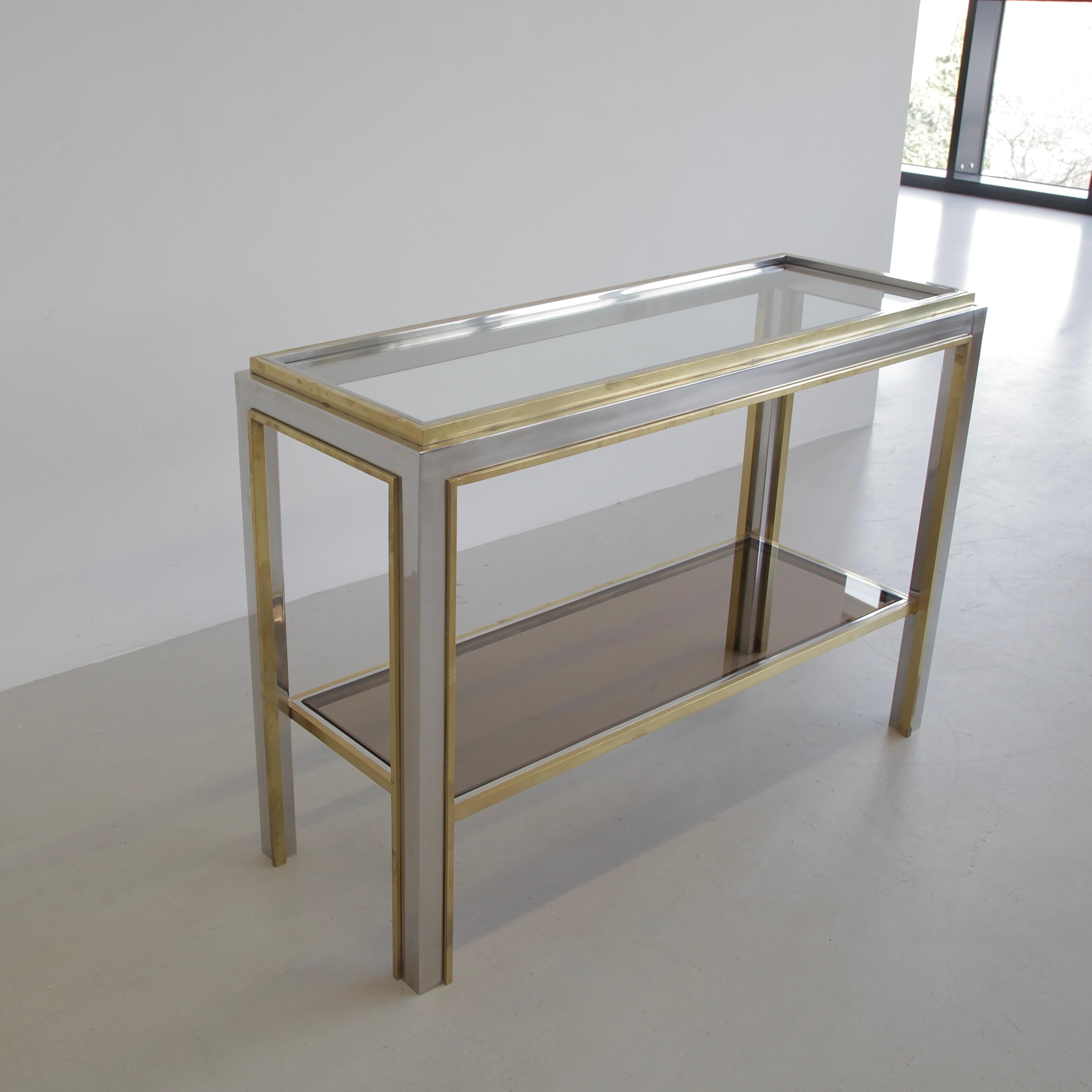 Brass and nickel plated Console Table by Romeo REGA, Italy 1970 In Good Condition For Sale In Berlin, Berlin