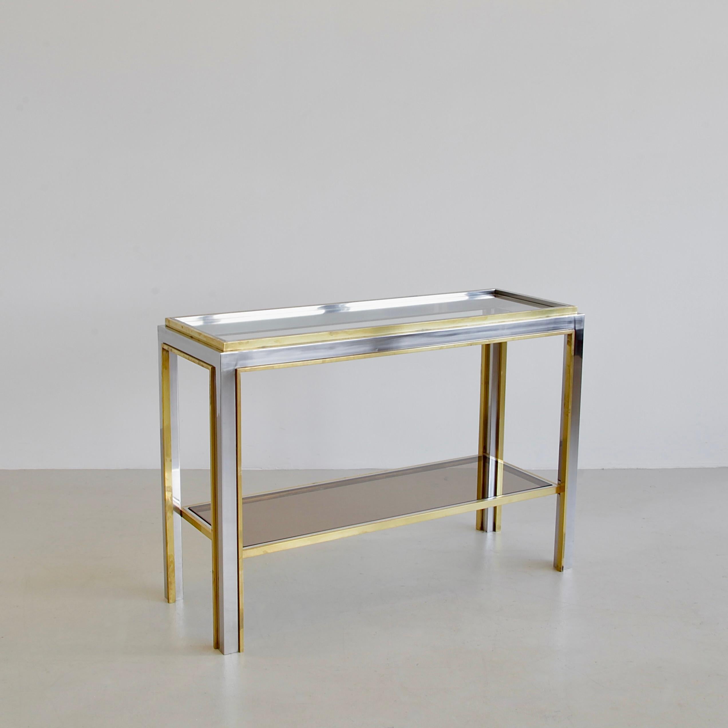 Late 20th Century Brass and nickel plated Console Table by Romeo REGA, Italy 1970 For Sale