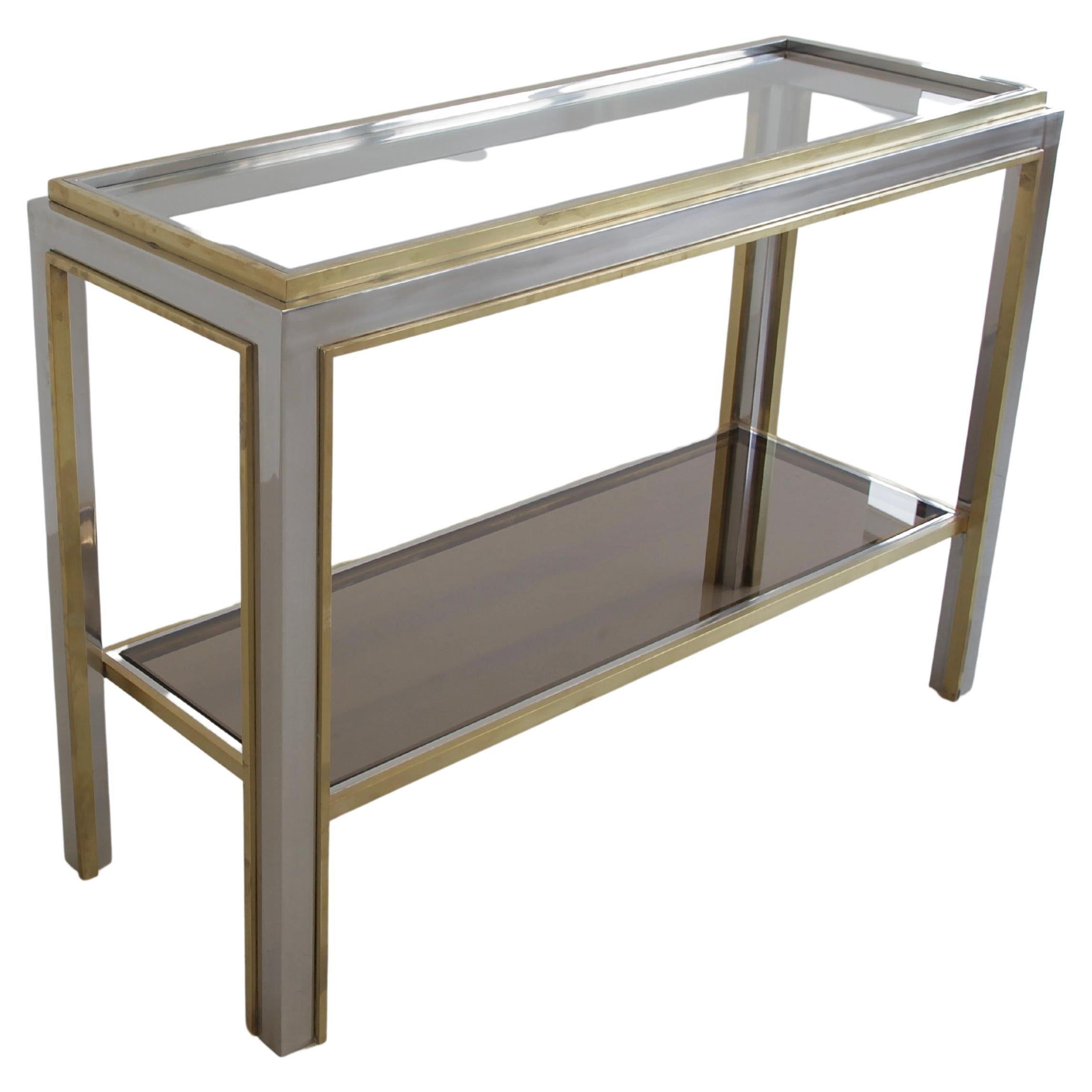 Brass and nickel plated Console Table by Romeo REGA, Italy 1970 For Sale