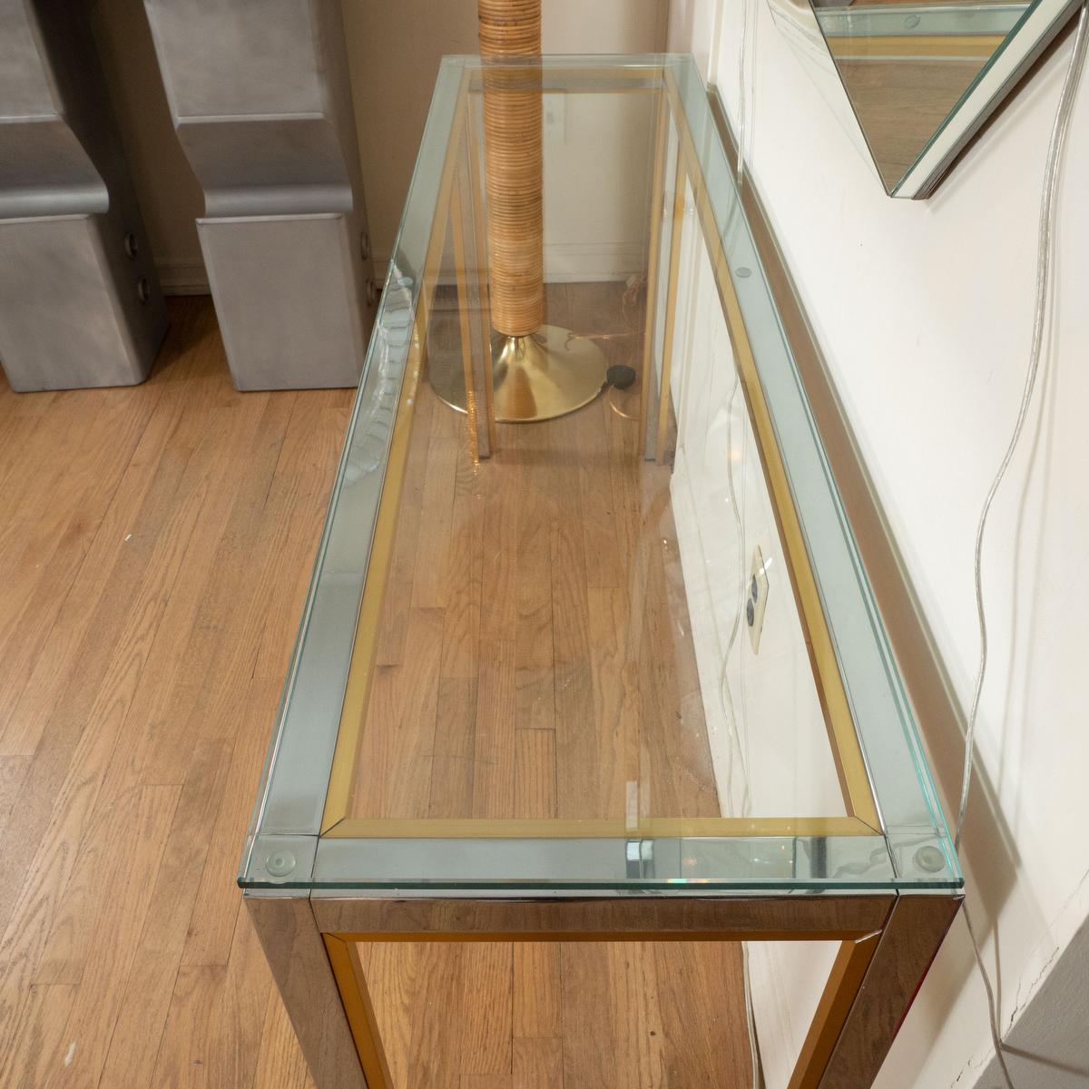 Mid-Century Modern Brass and nickel rectangular console table  For Sale