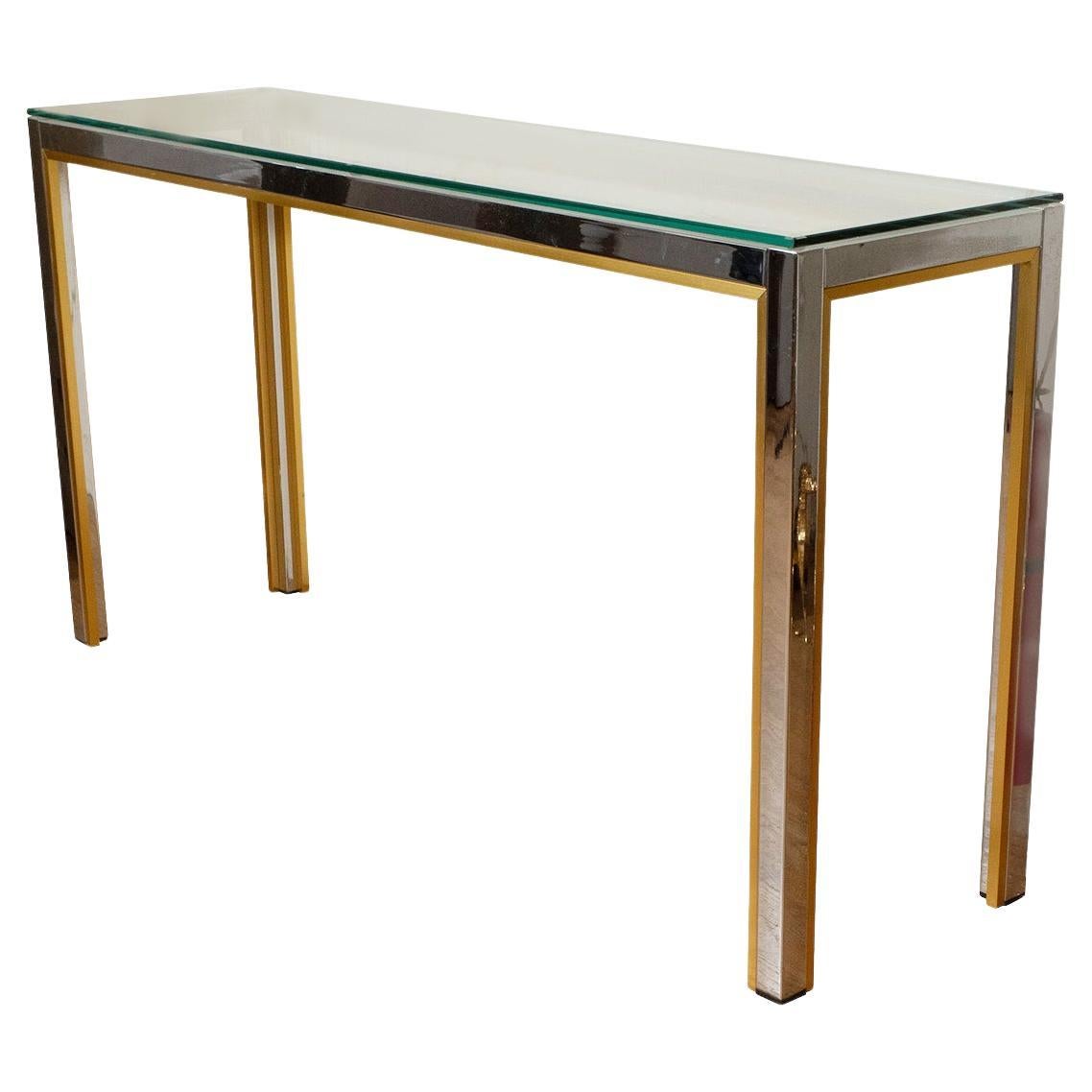 Brass and nickel rectangular console table  For Sale