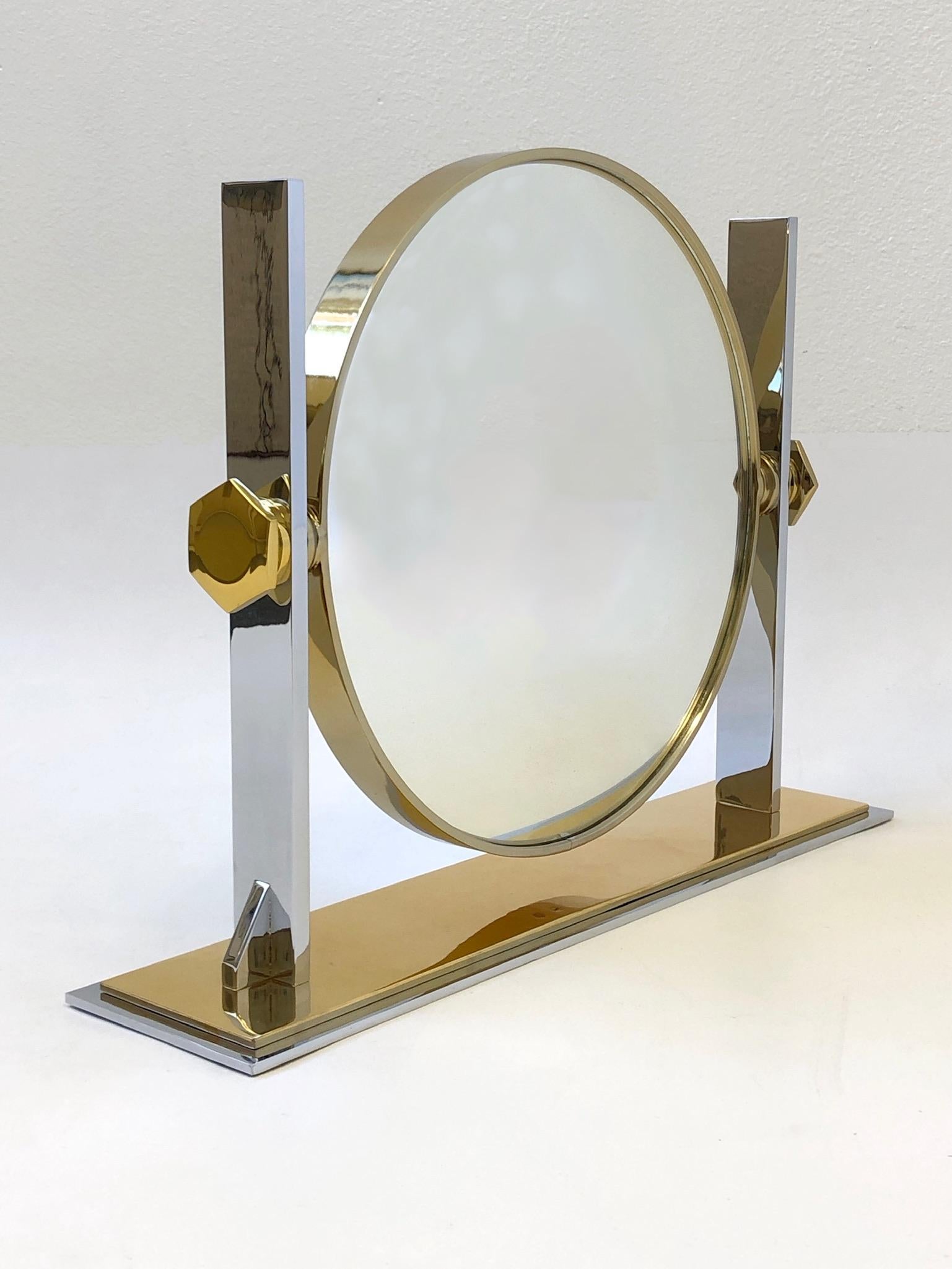 Modern Brass and Nickel Vanity Mirror by Karl Springer 