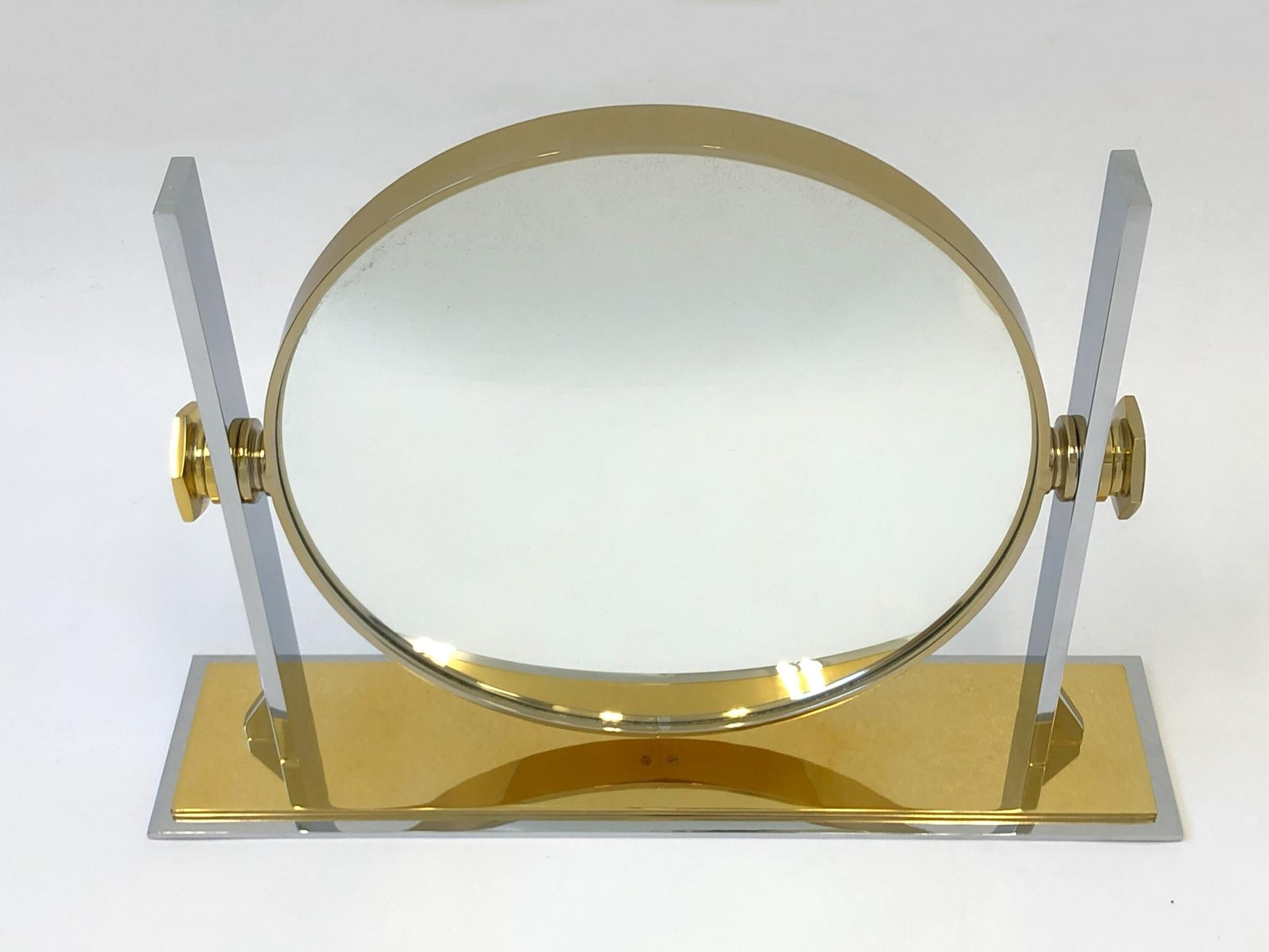 American Brass and Nickel Vanity Mirror by Karl Springer 