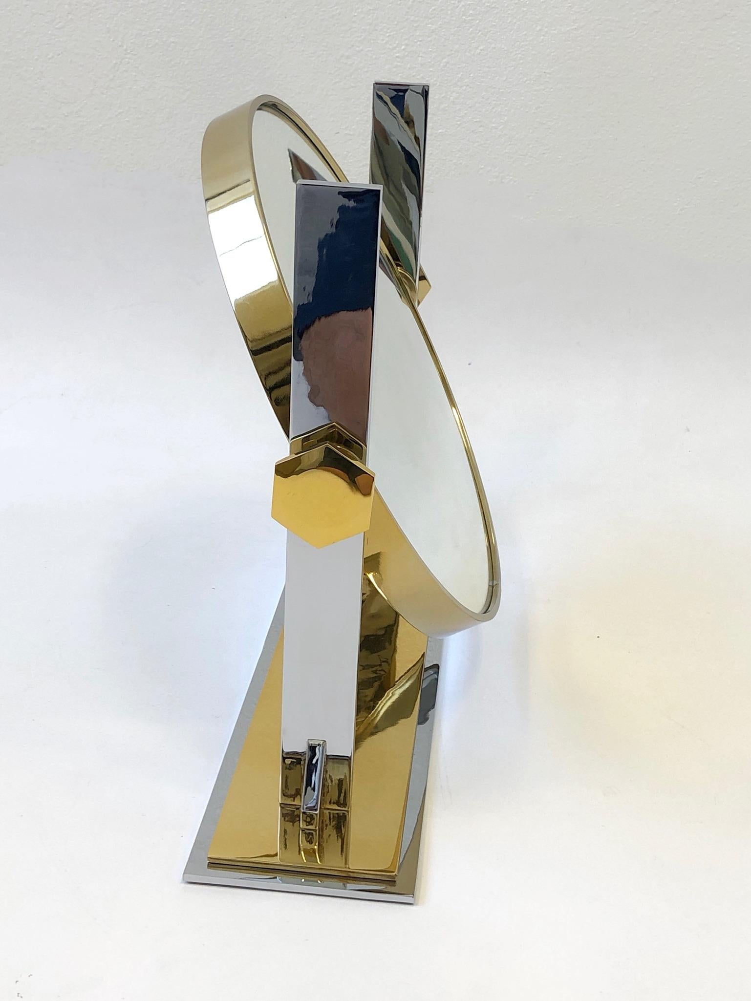 Polished Brass and Nickel Vanity Mirror by Karl Springer 