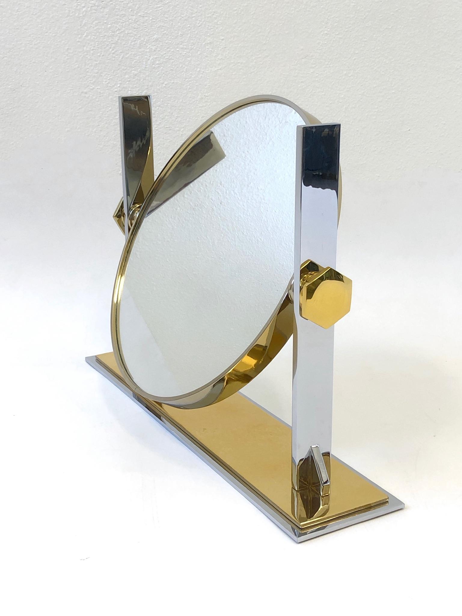 Late 20th Century Brass and Nickel Vanity Mirror by Karl Springer 
