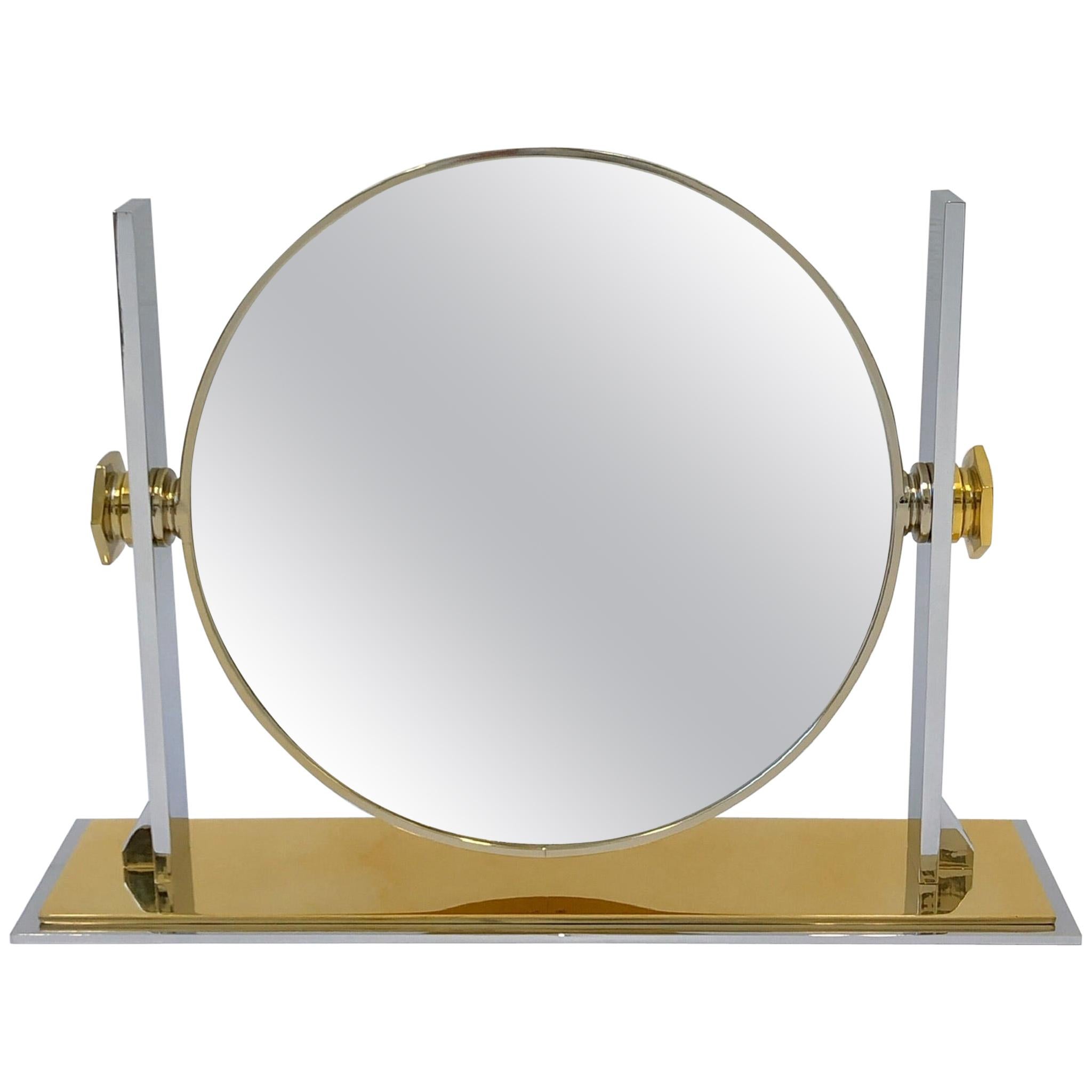 Brass and Nickel Vanity Mirror by Karl Springer 