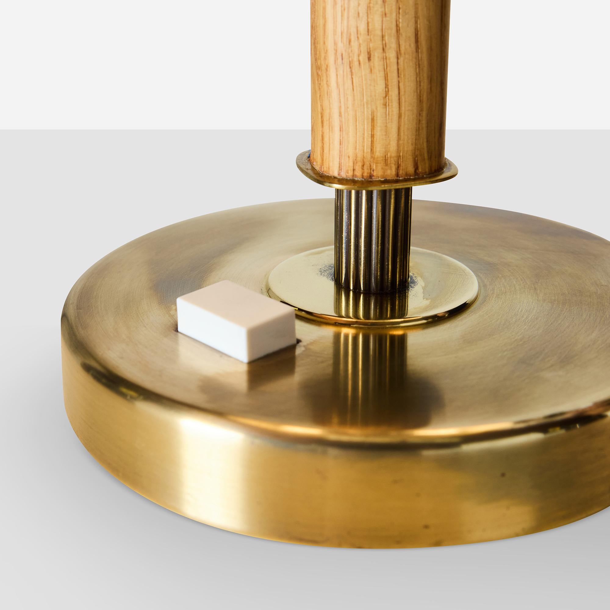 Brass and Oak Table Lamp Attributed to Bergboms For Sale 4