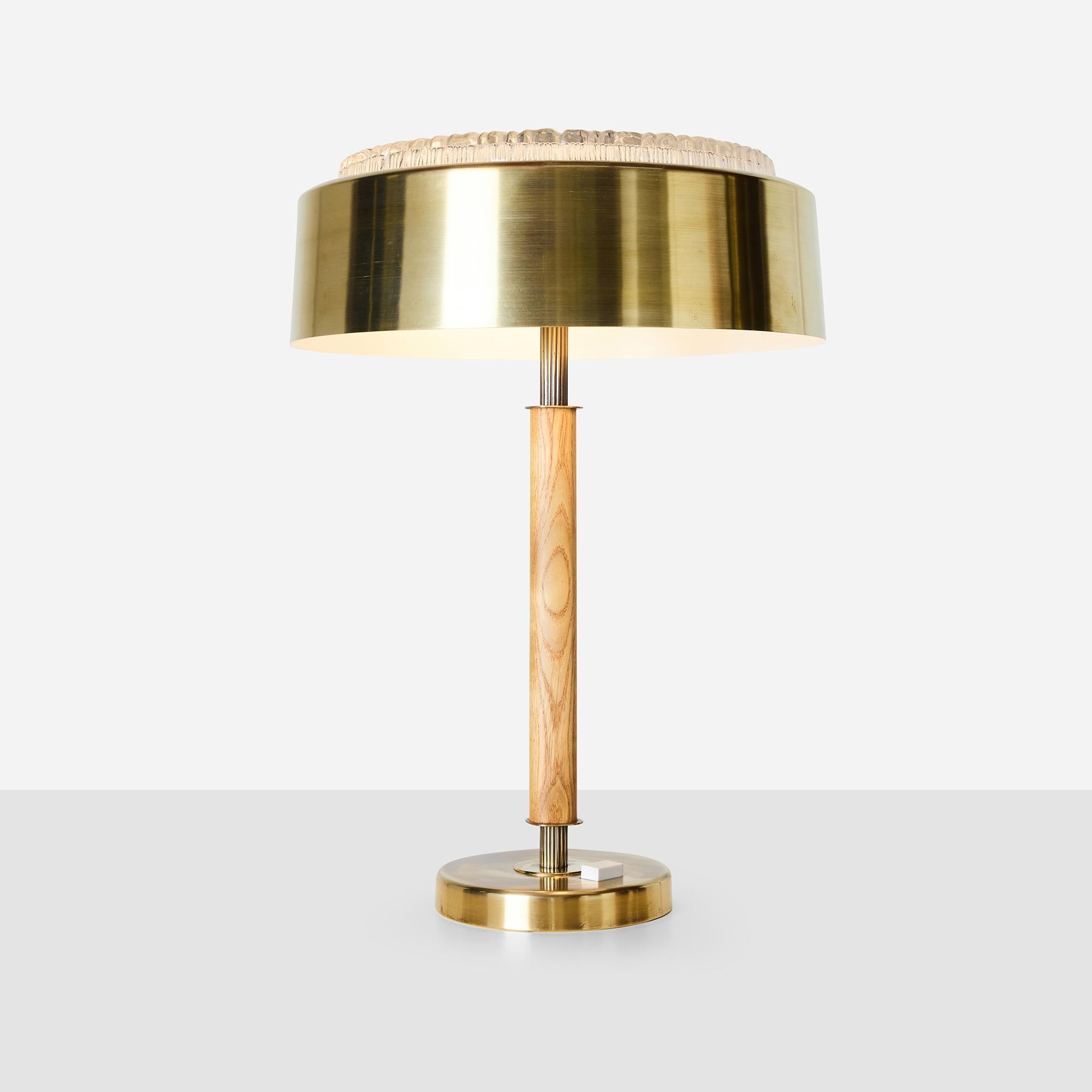 Modern Brass and Oak Table Lamp Attributed to Bergboms For Sale