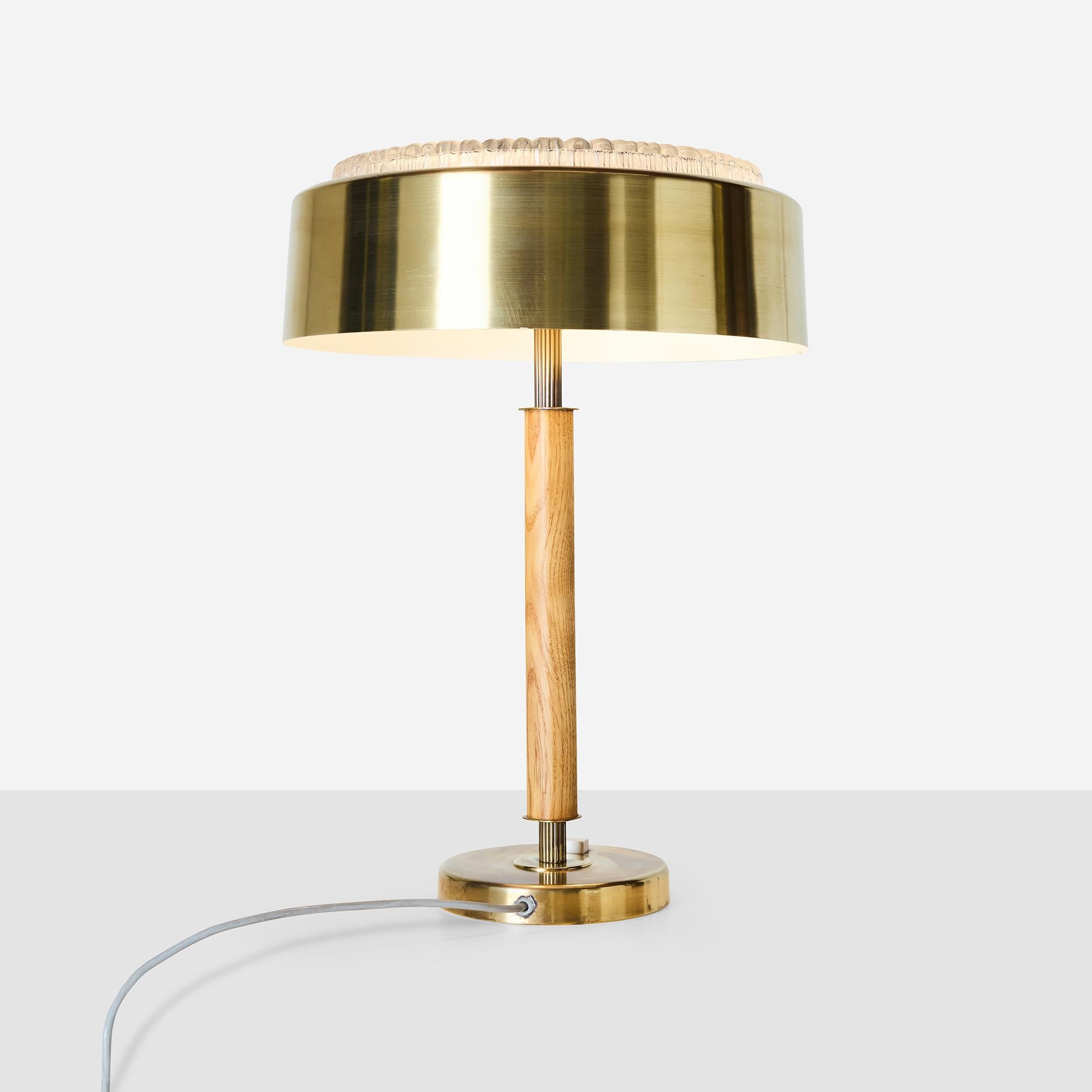 Swedish Brass and Oak Table Lamp Attributed to Bergboms For Sale