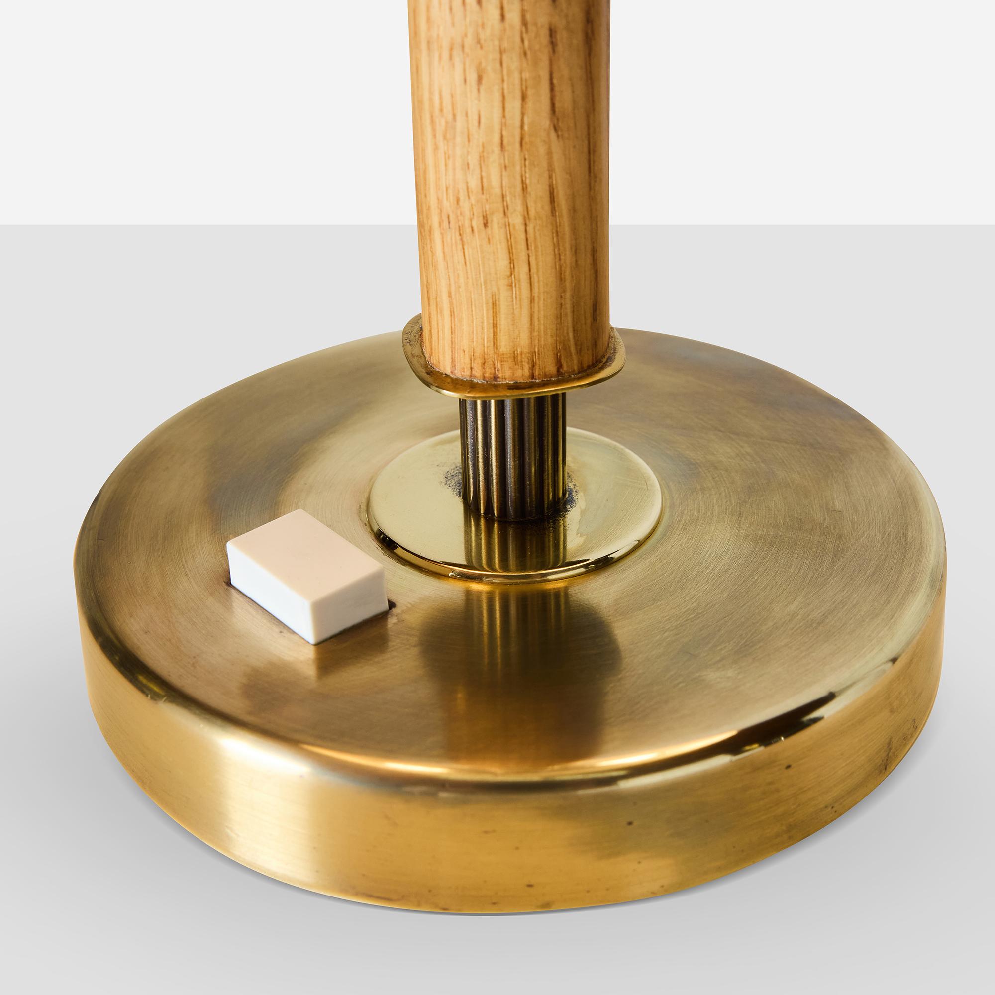 Brass and Oak Table Lamp Attributed to Bergboms For Sale 3