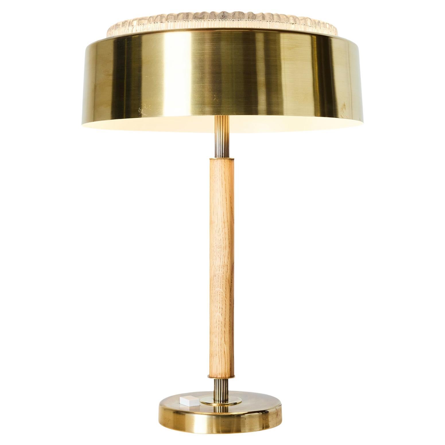 Brass and Oak Table Lamp Attributed to Bergboms For Sale