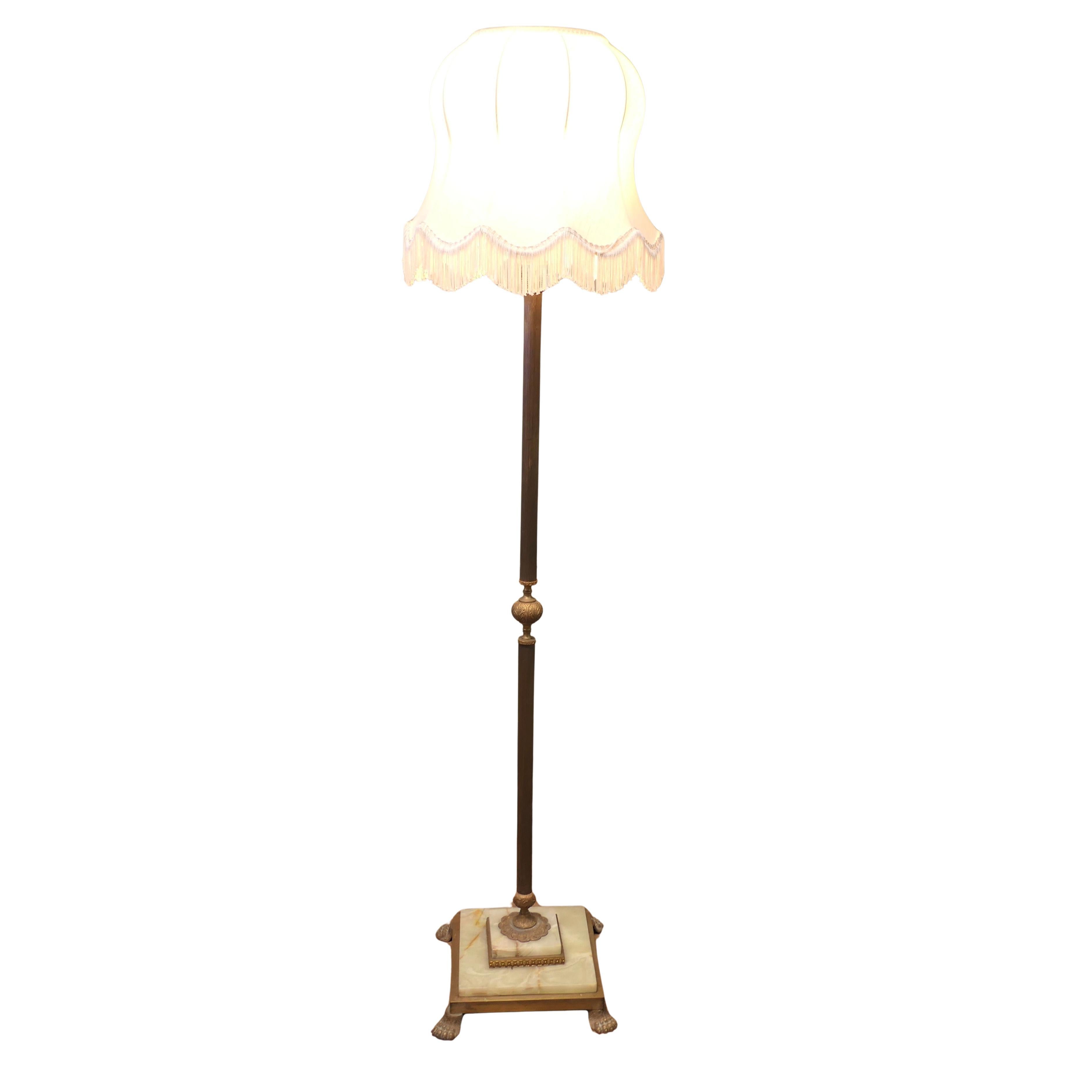 Lampadaire à colonne en laiton et onyx, lampe standard en laiton