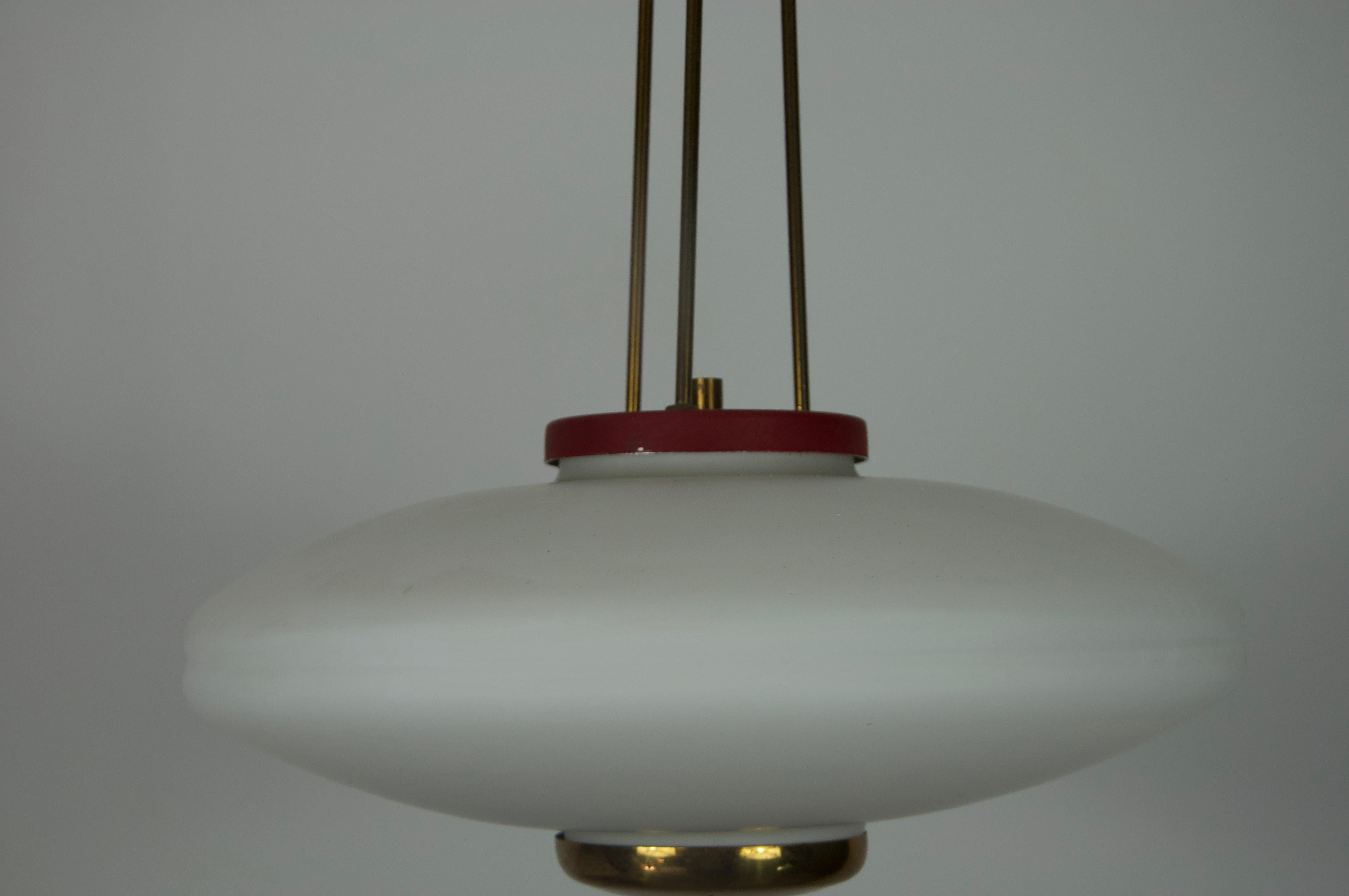 Brass and Opal Glass Ceiling Lamp by Stilnovo, Italy, 1960s in vendita 3