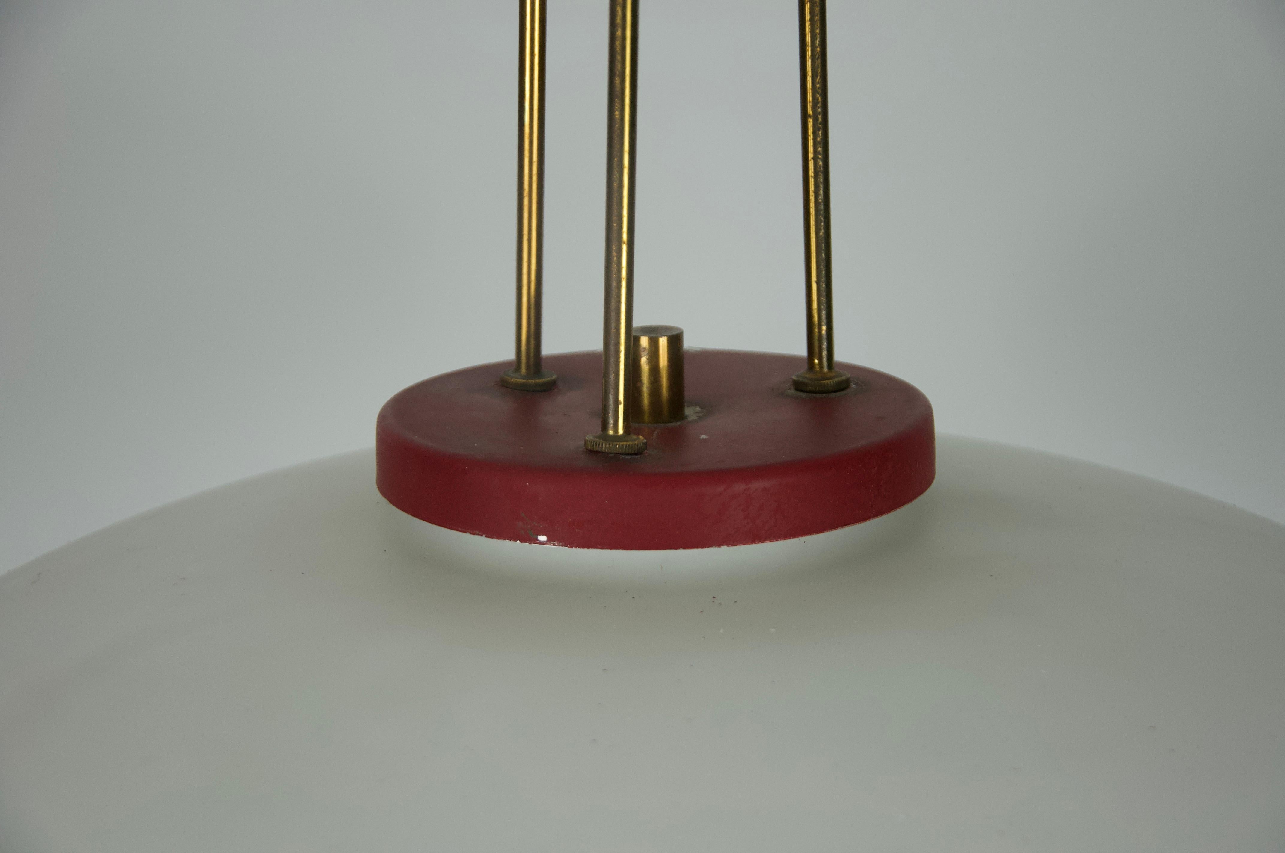 Brass and Opal Glass Ceiling Lamp by Stilnovo, Italy, 1960s in vendita 5