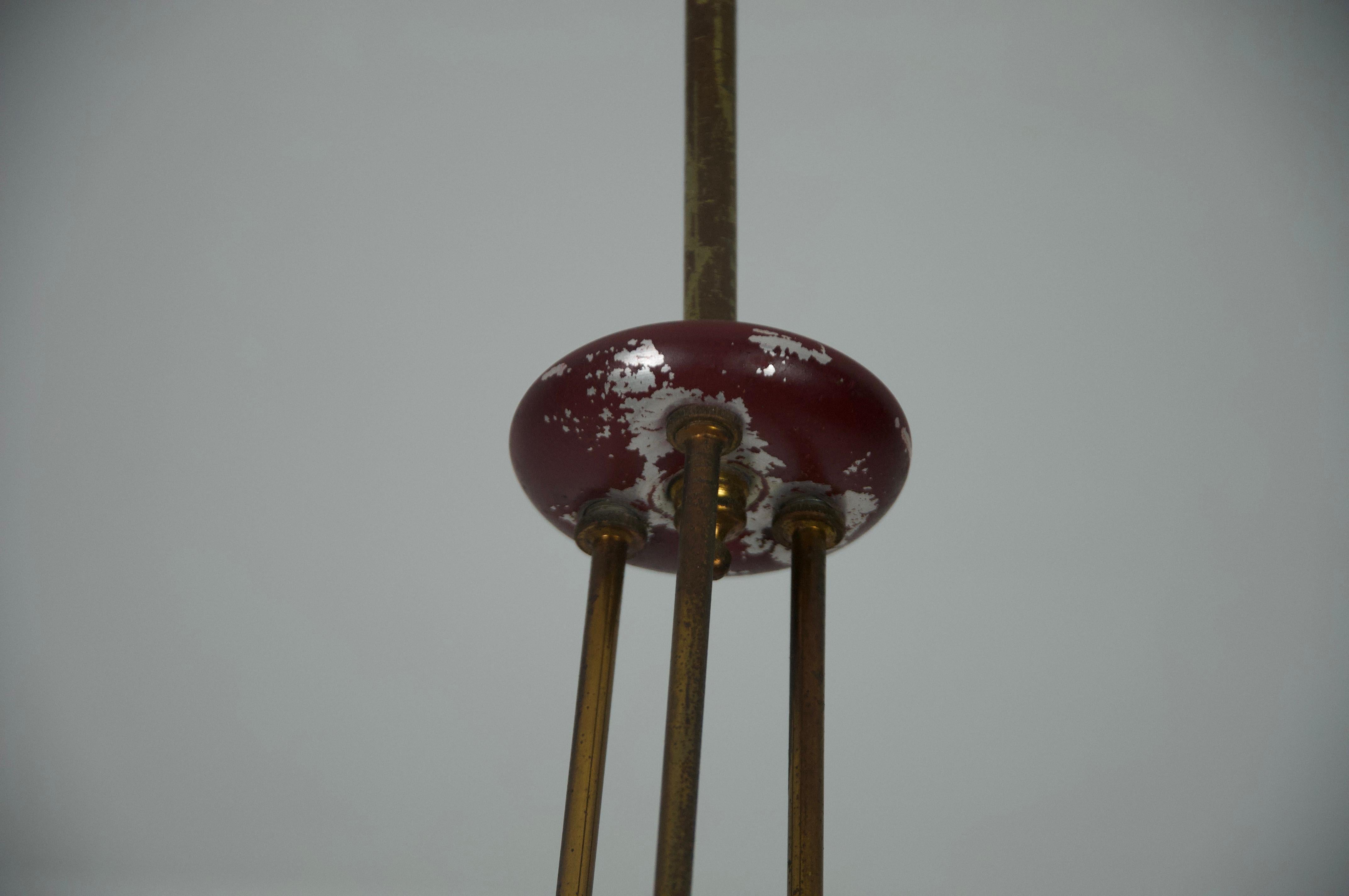 Brass and Opal Glass Ceiling Lamp by Stilnovo, Italy, 1960s in vendita 6