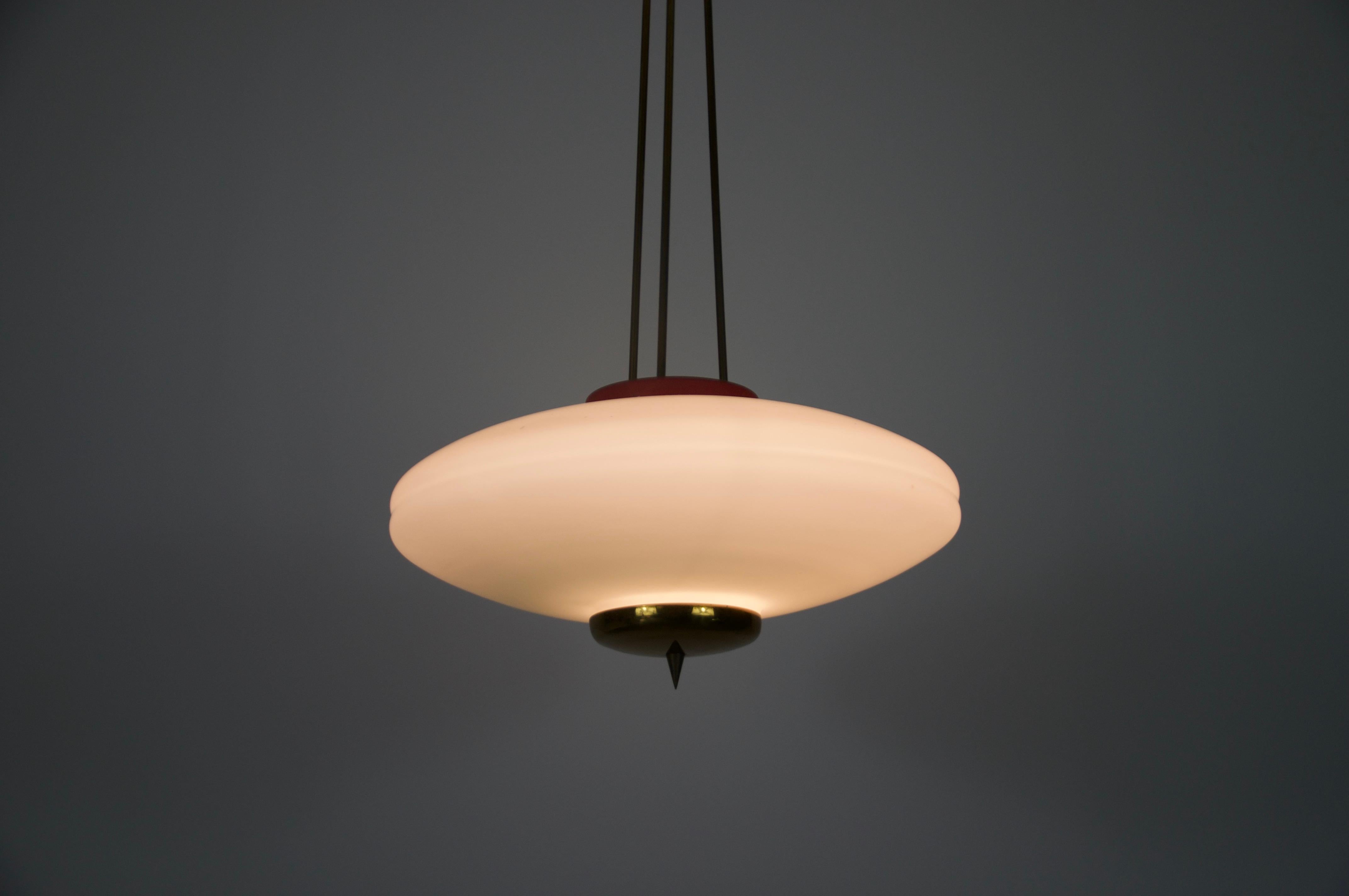 Brass and Opal Glass Ceiling Lamp by Stilnovo, Italy, 1960s in vendita 9