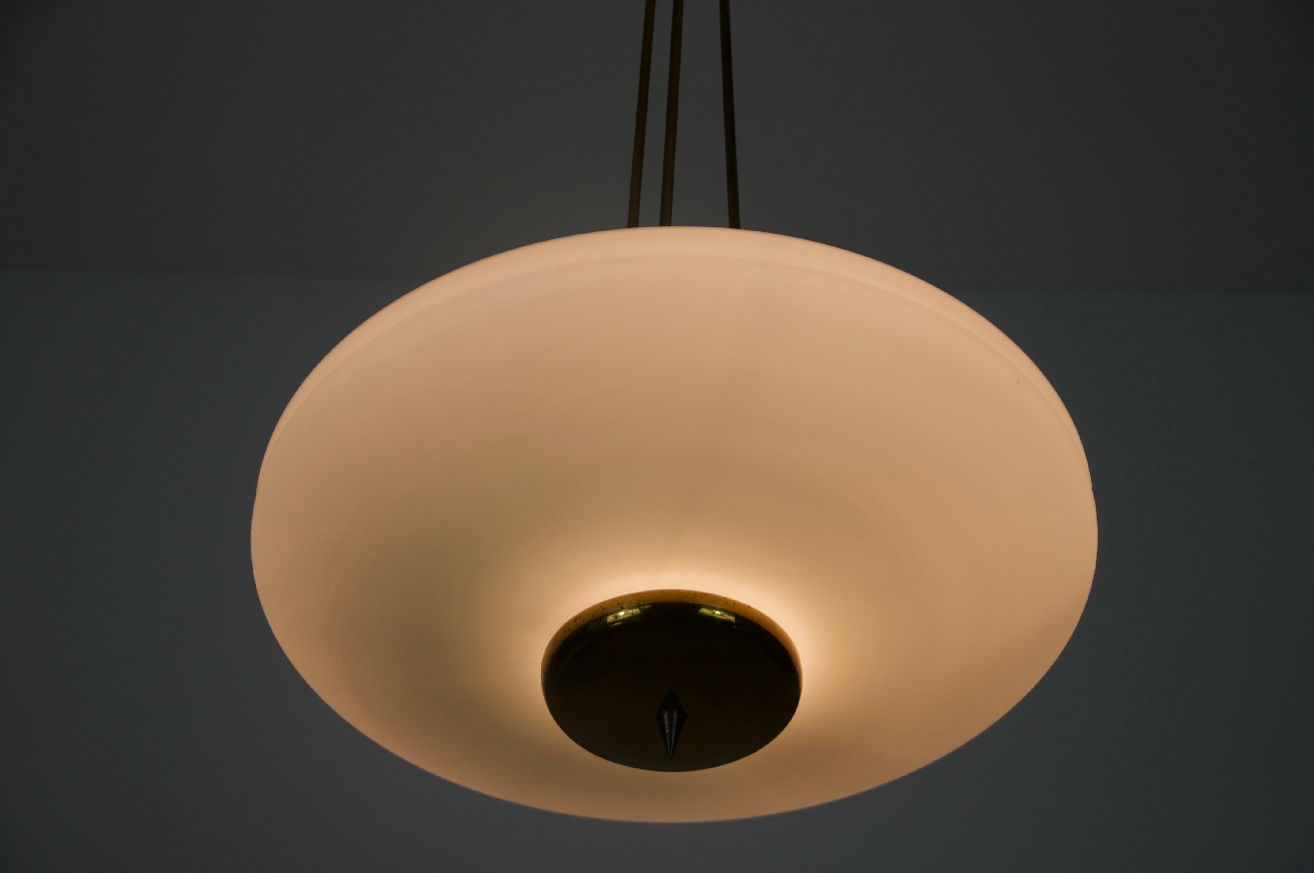 Brass and Opal Glass Ceiling Lamp by Stilnovo, Italy, 1960s in vendita 10
