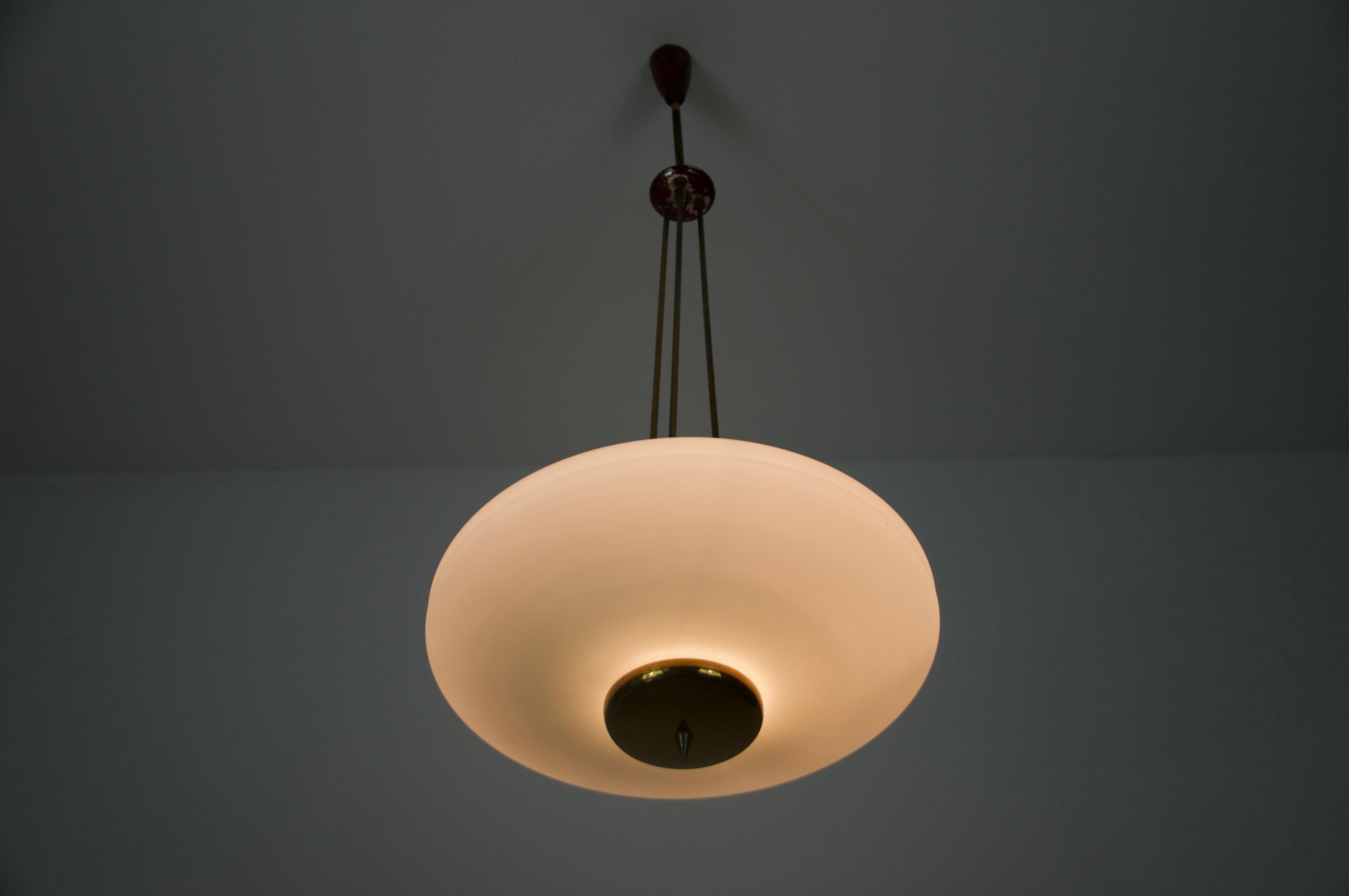 Brass and Opal Glass Ceiling Lamp by Stilnovo, Italy, 1960s in vendita 11