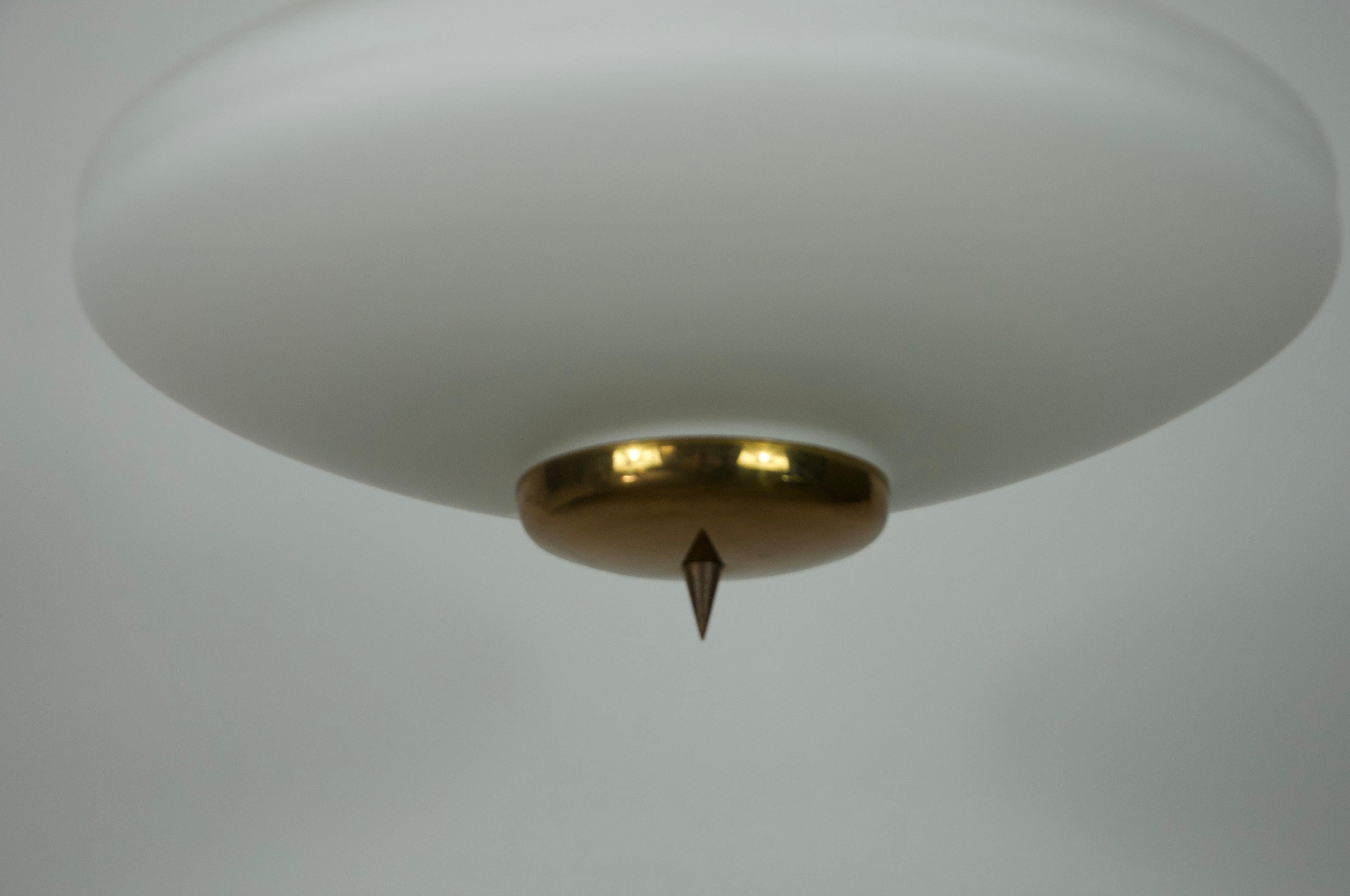Brass and Opal Glass Ceiling Lamp by Stilnovo, Italy, 1960s in vendita 2