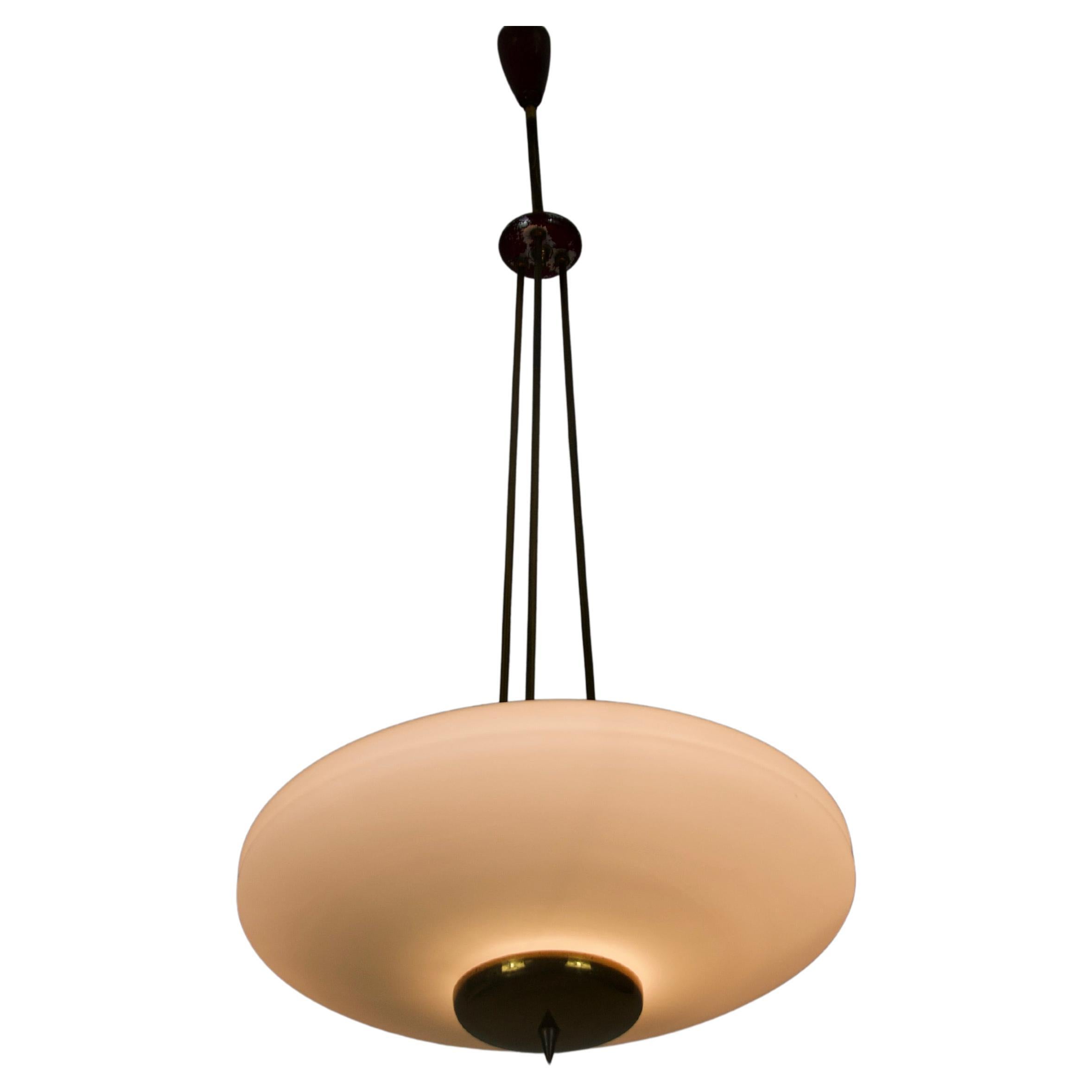 Brass and Opal Glass Ceiling Lamp by Stilnovo, Italy, 1960s
