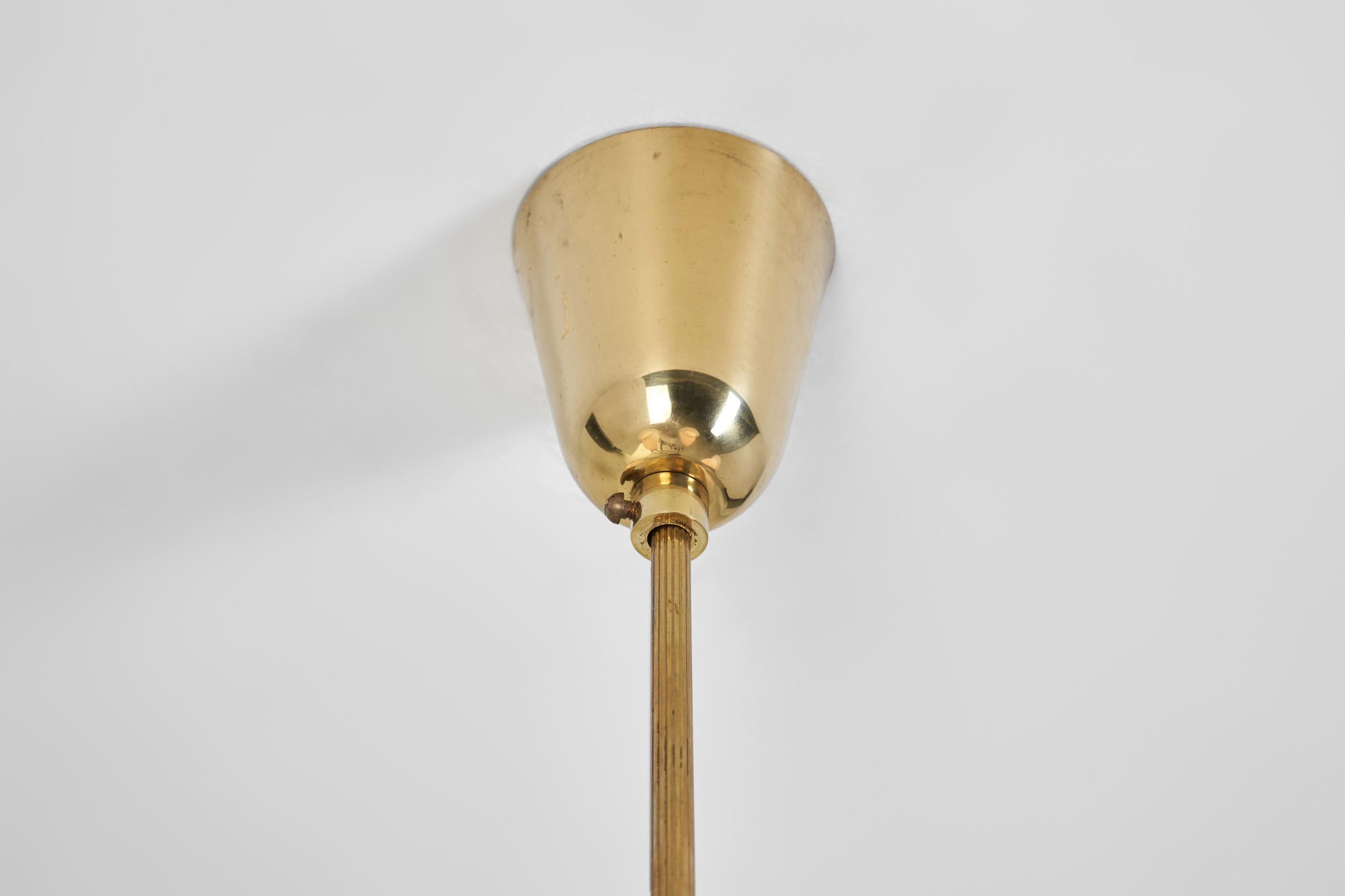 Brass and Opal Glass Chandelier by Idman Oy, Finland Mid-20th Century For Sale 3