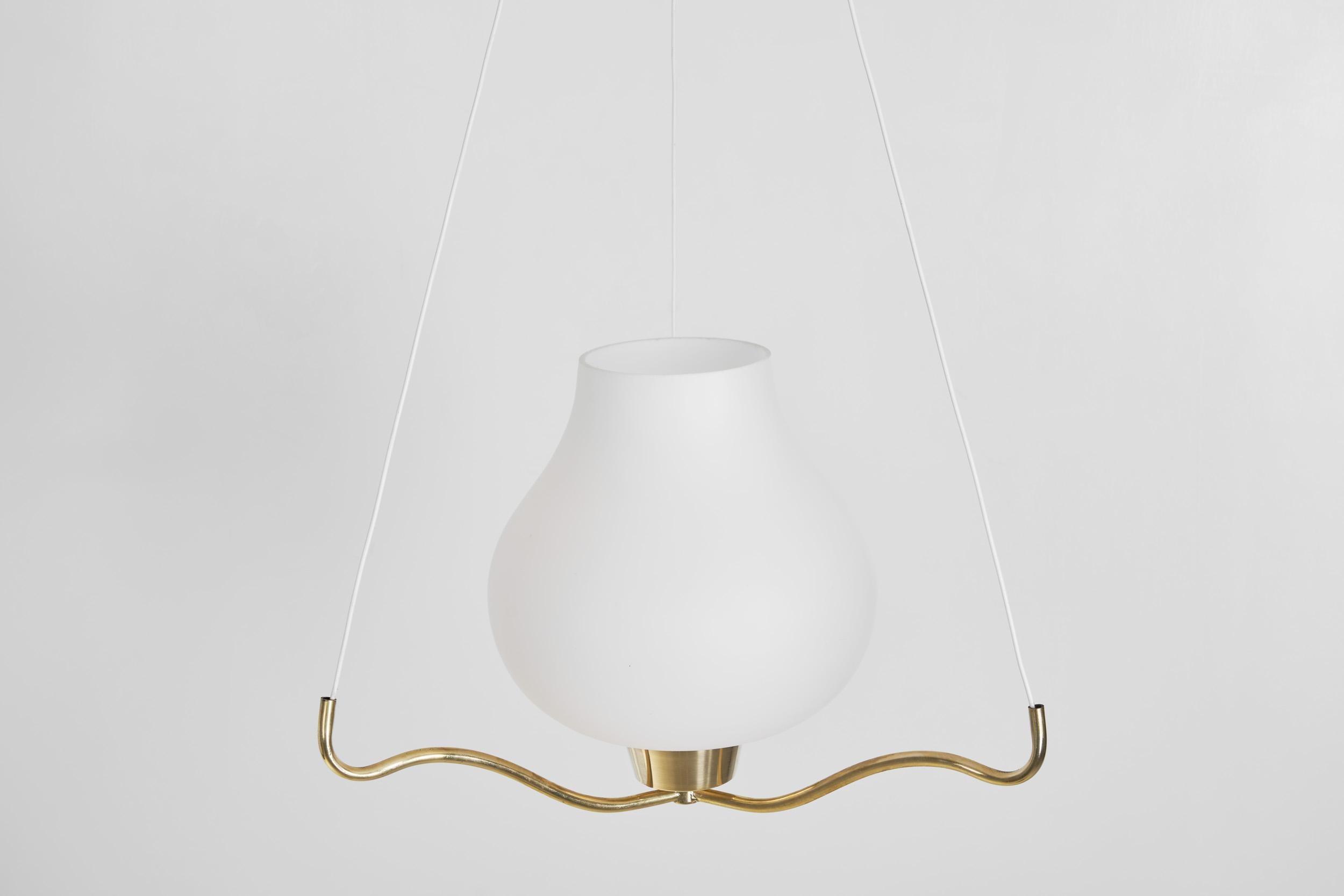 Brass and Opal Glass Pendant Ceiling Lamp by ASEA, Sweden 1950s For Sale 2