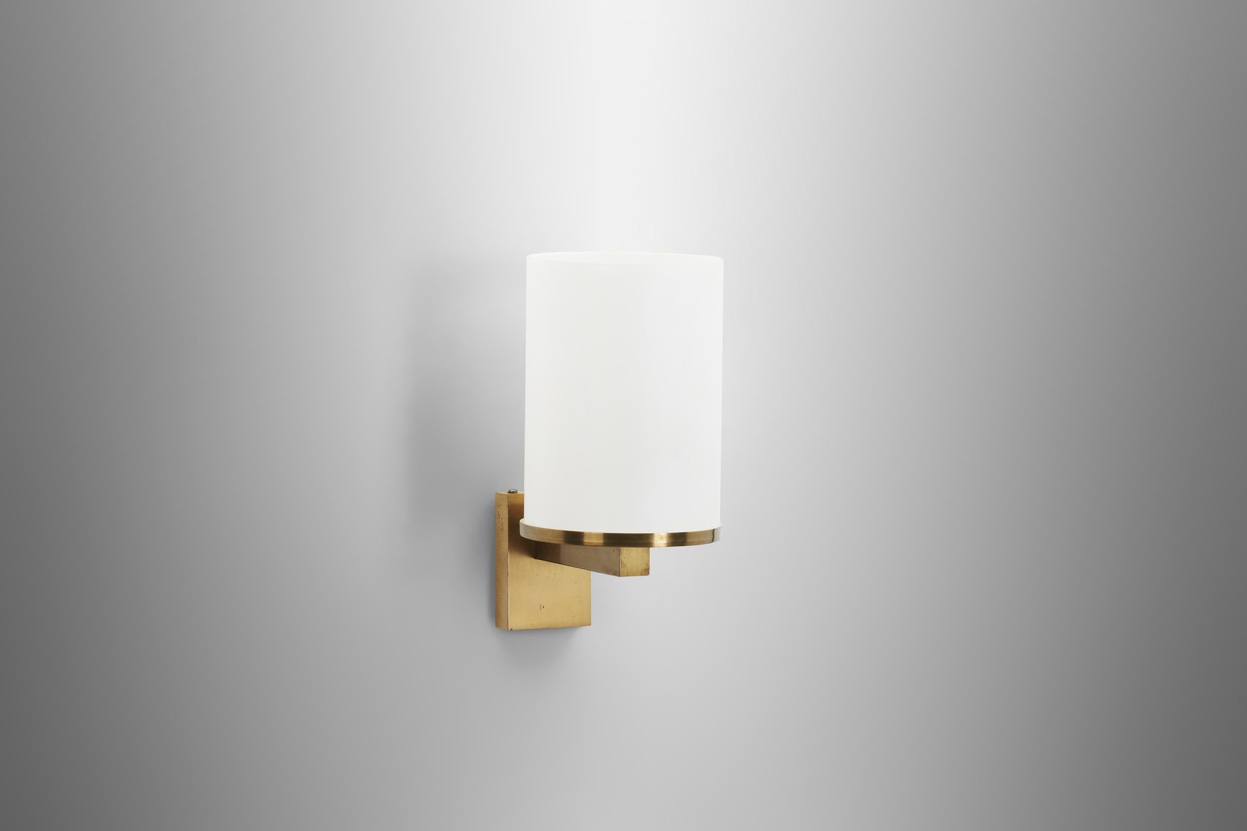 Art Deco Brass and Opal Wall Light by Atelier Jean Perzel, France Early 20th century For Sale