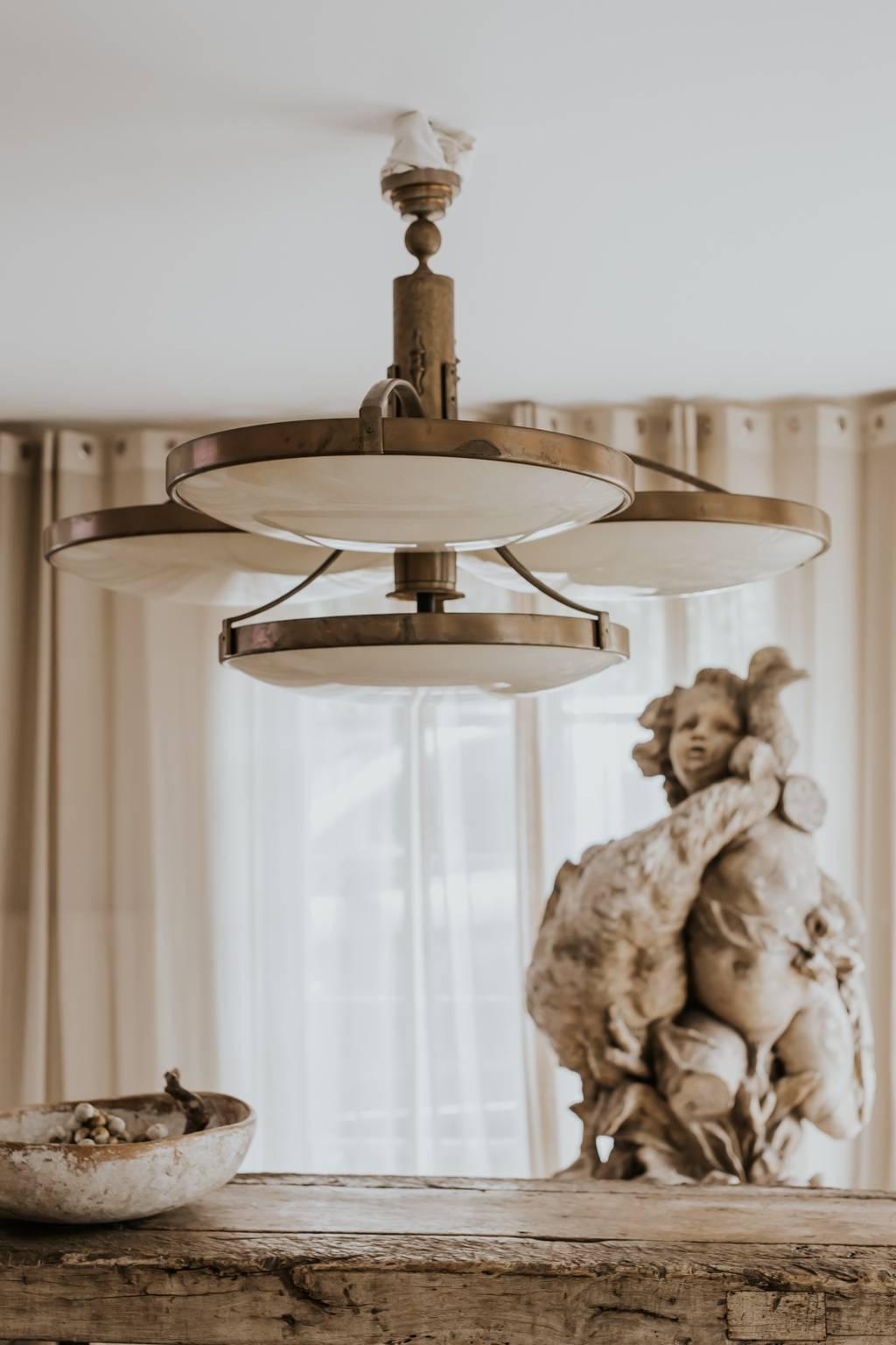 Brass and Opaline Art Deco Lamp 6