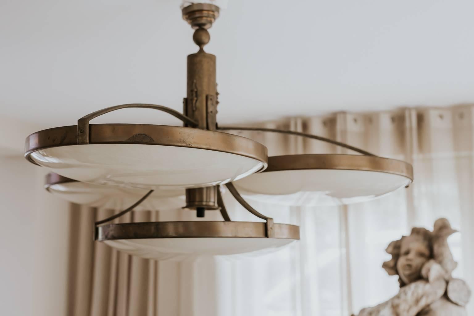 Dutch Brass and Opaline Art Deco Lamp