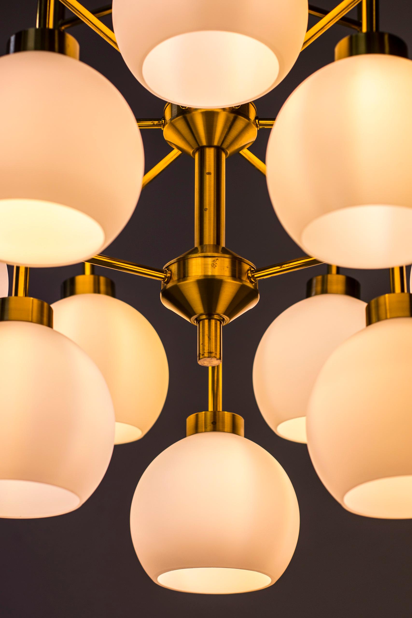 Brass and Opaline Chandeliers by Holger Johansson for Westal, Sweden, 1960s 4