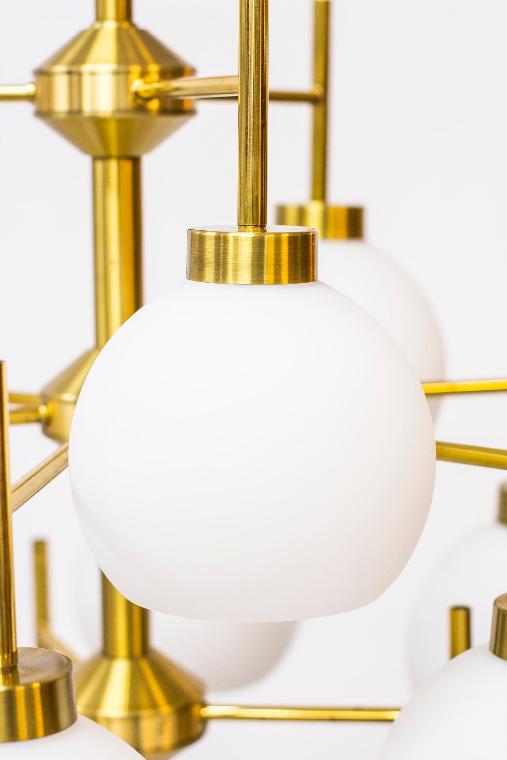 Brass and Opaline Chandeliers by Holger Johansson for Westal, Sweden, 1960s 5